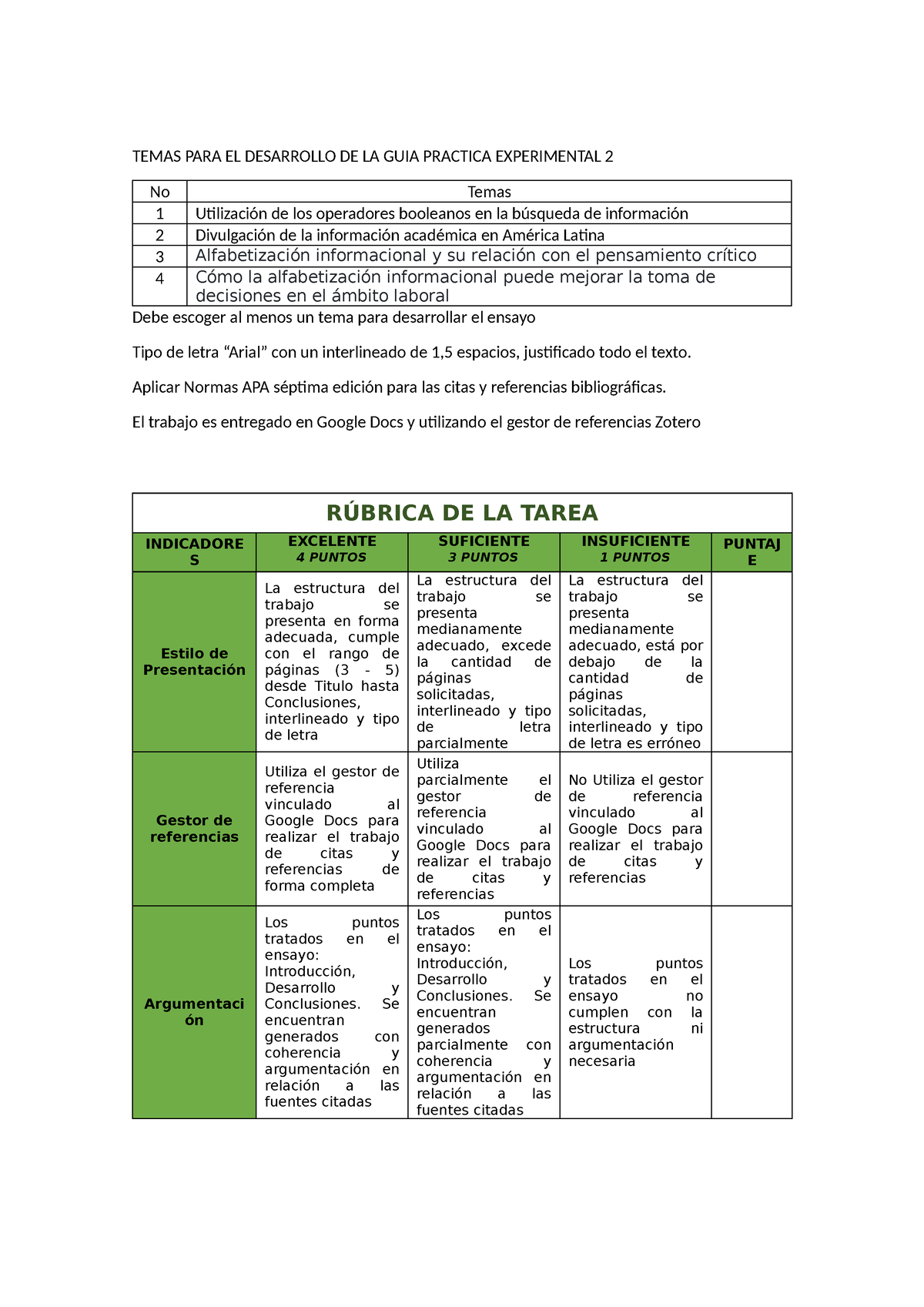 Temas PARA EL Desarrollo DE LA GUIA Practica Experimental Parcial 2 ...