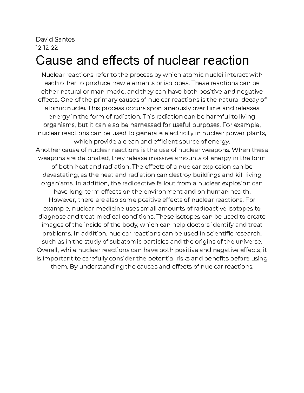 nuclear energy cause and effect essay