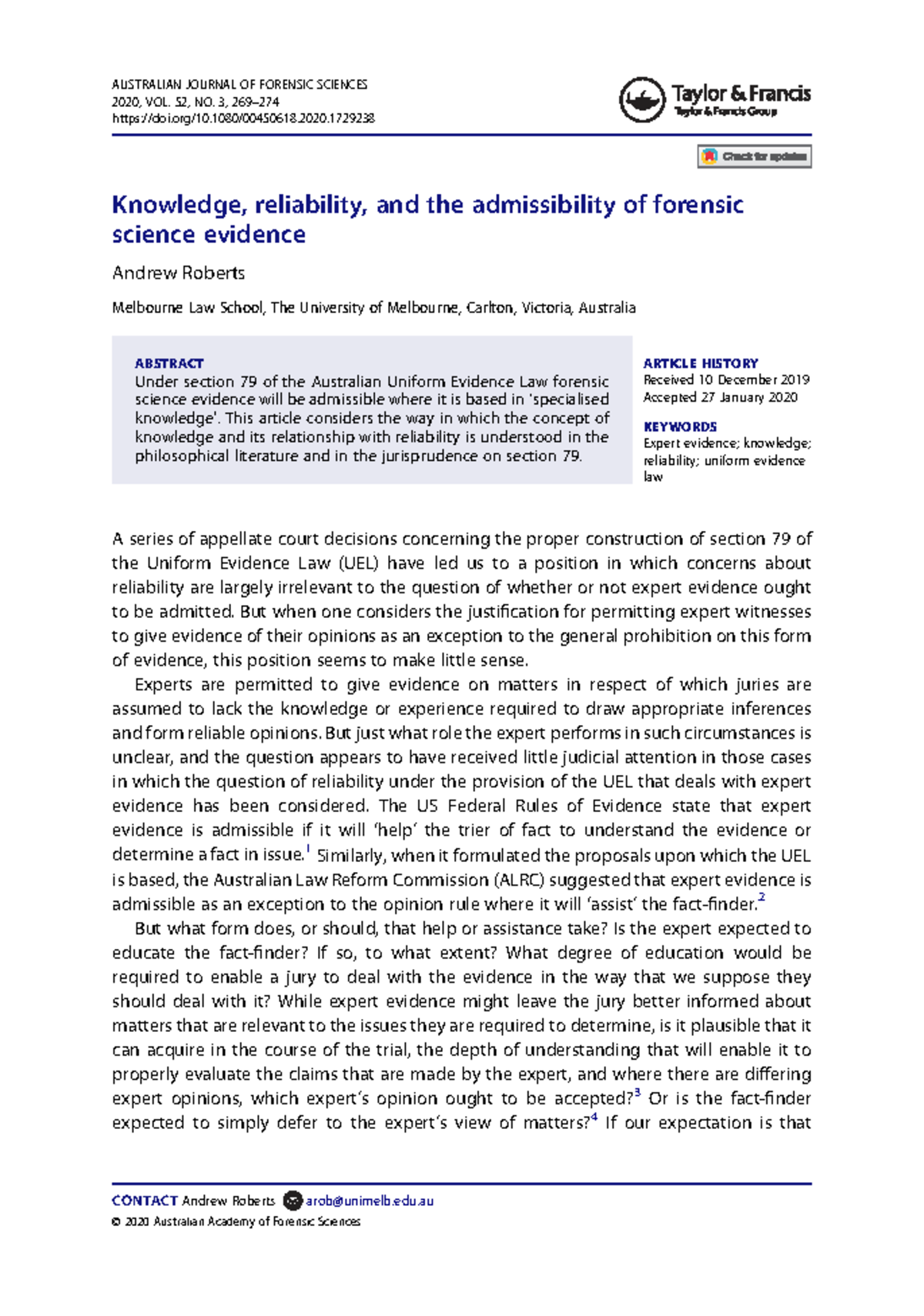 Knowledge, reliability, and the admissibility of forensic science ...