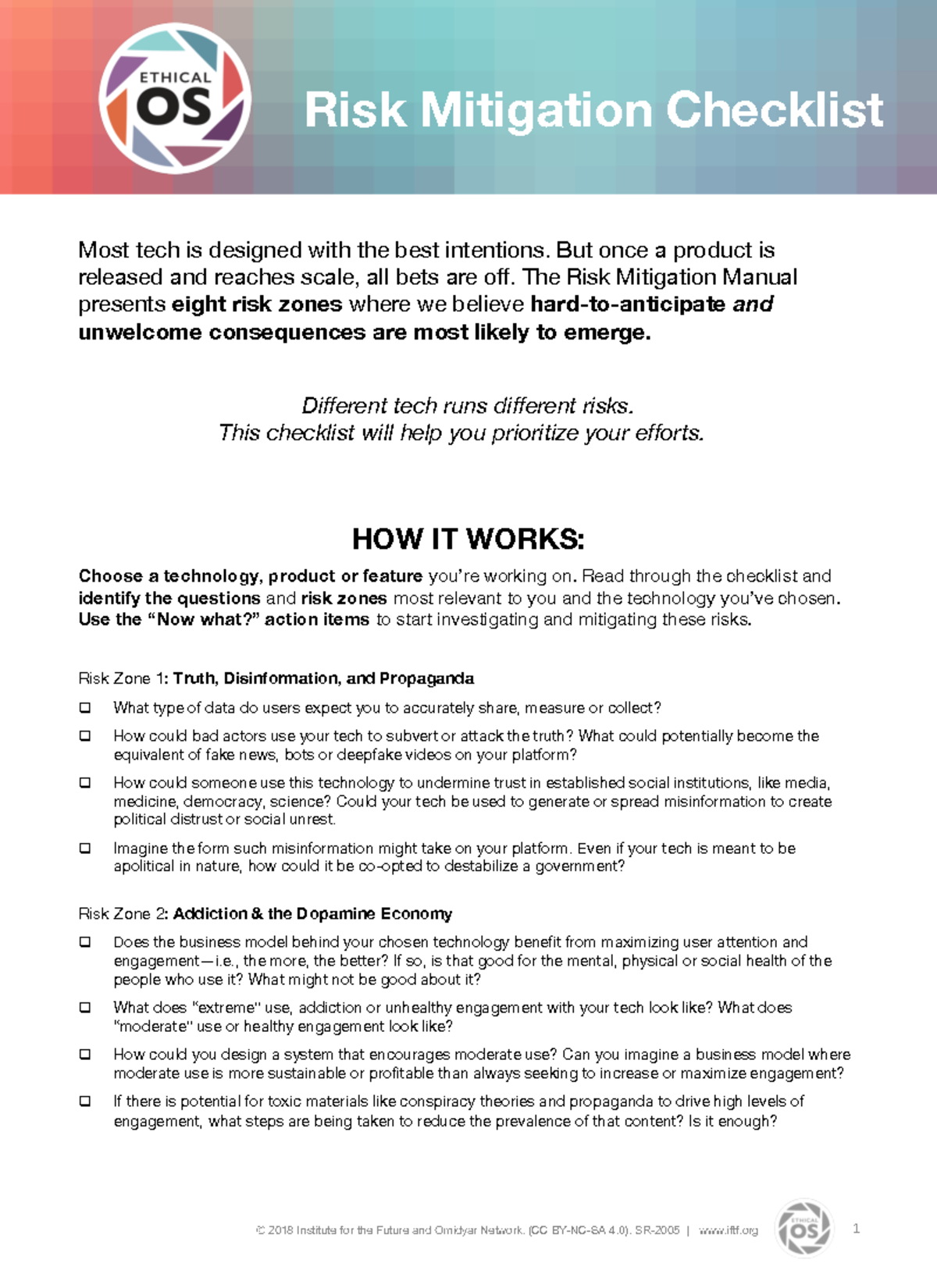 Ethical OS Check-List 080618 - © 2018 Institute for the Future and ...