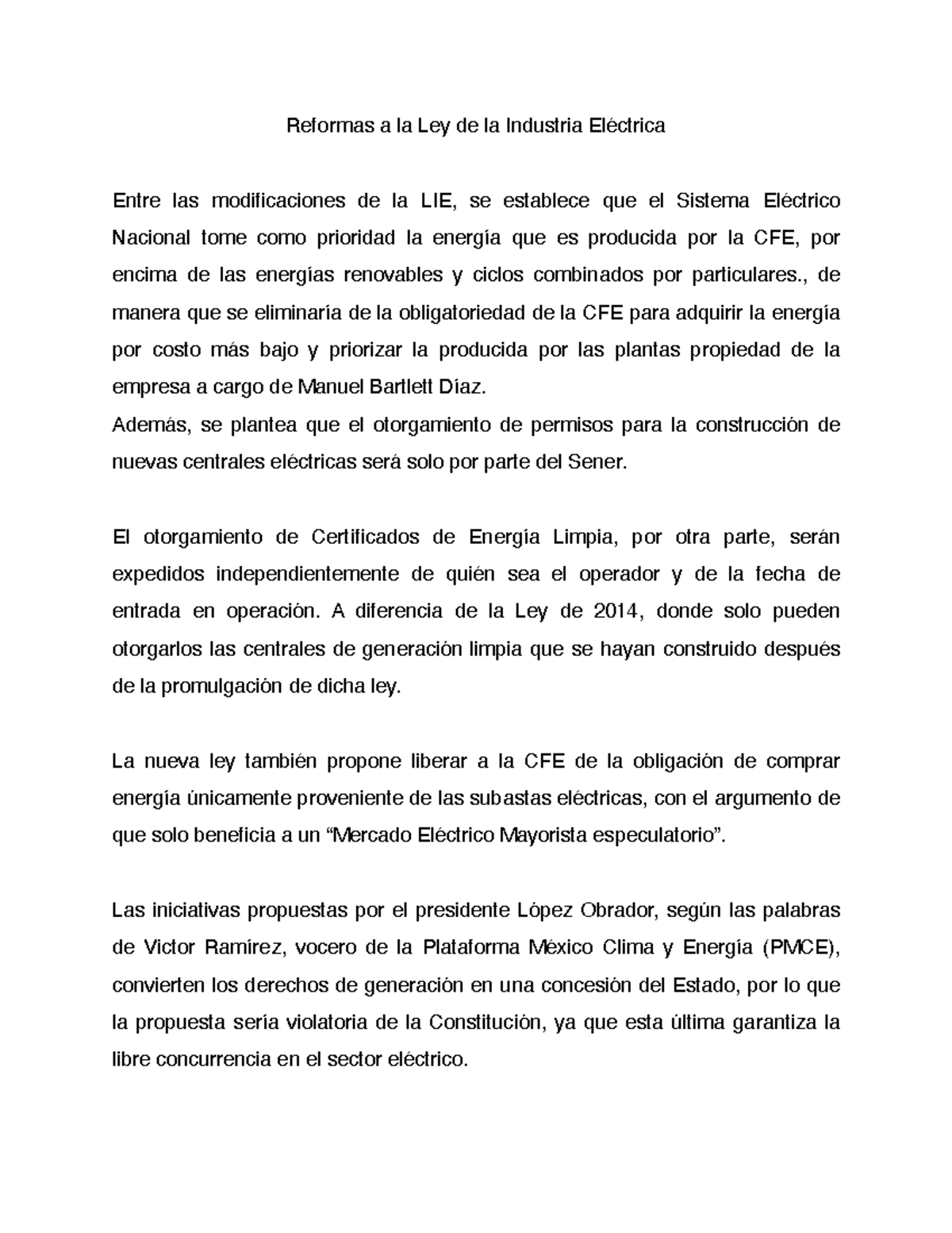 Reformas a la LIE - Reformas a la Ley de la Industria Eléctrica Entre ...