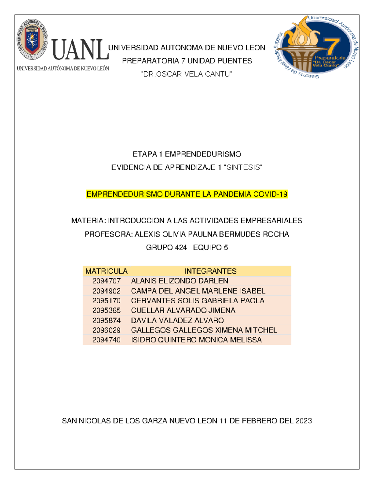 Equipo 5 Sintesis 424 IAE - UNIVERSIDAD AUTONOMA DE NUEVO LEON ...