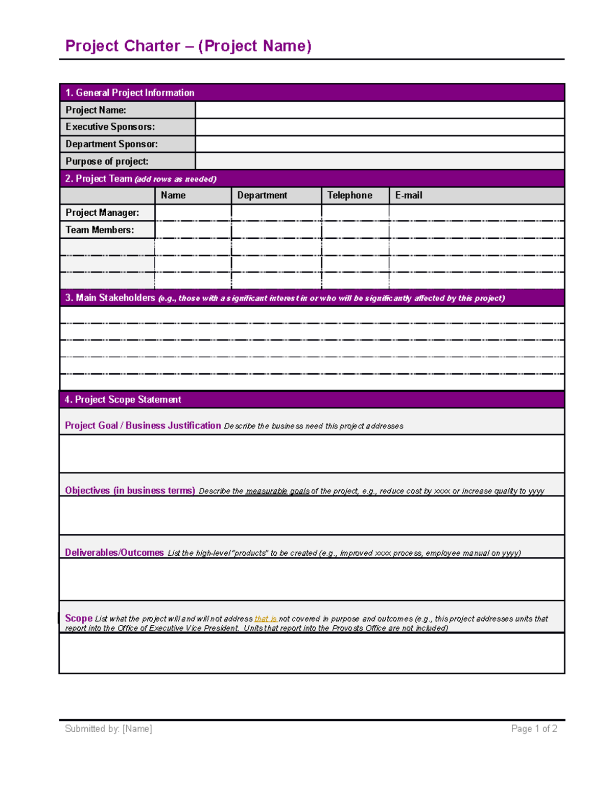 MGT 440 T2 Project Charter Template - Project Charter – (Project Name ...