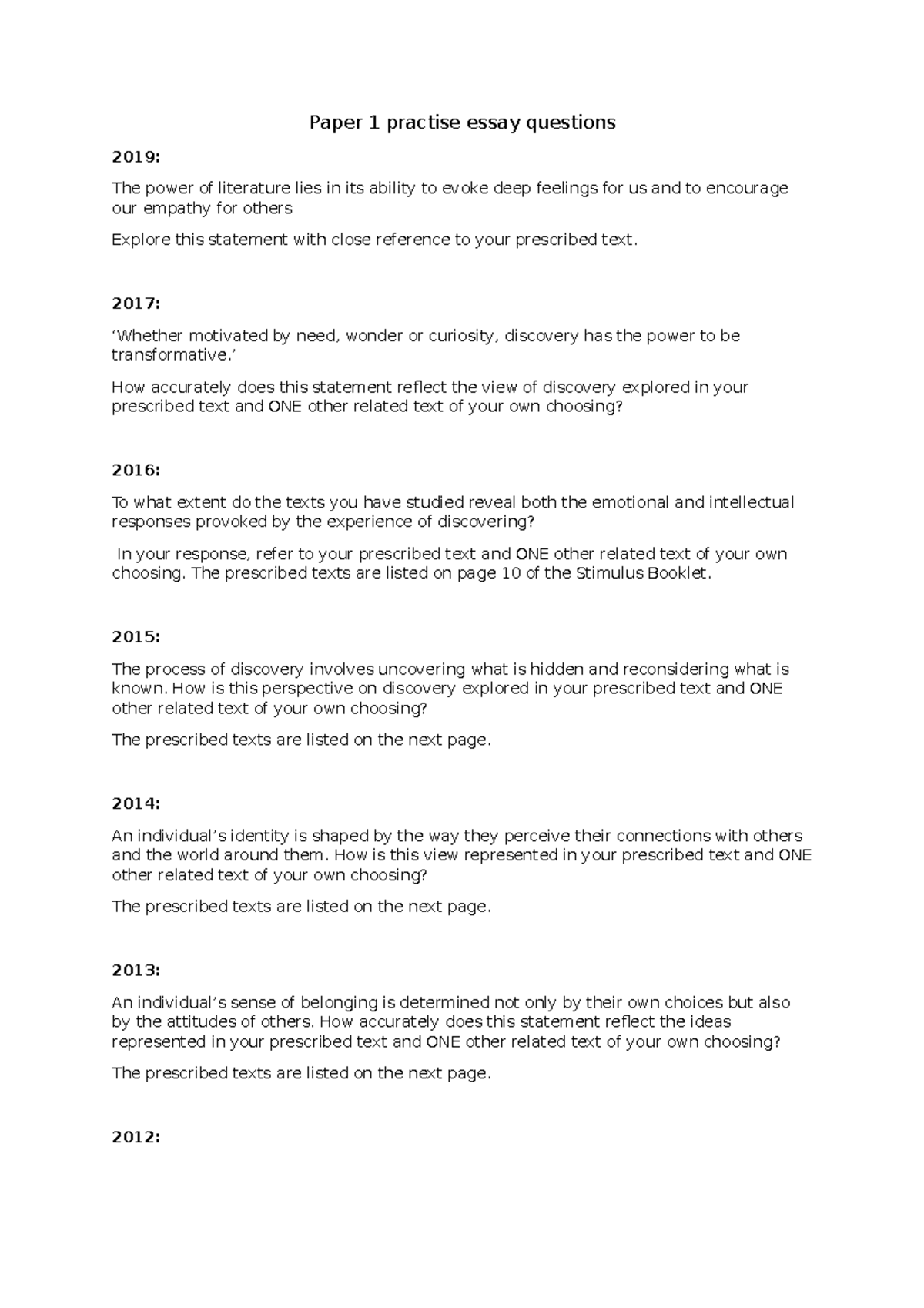 Paper 1 practise essay questions - Paper 1 practise essay questions ...
