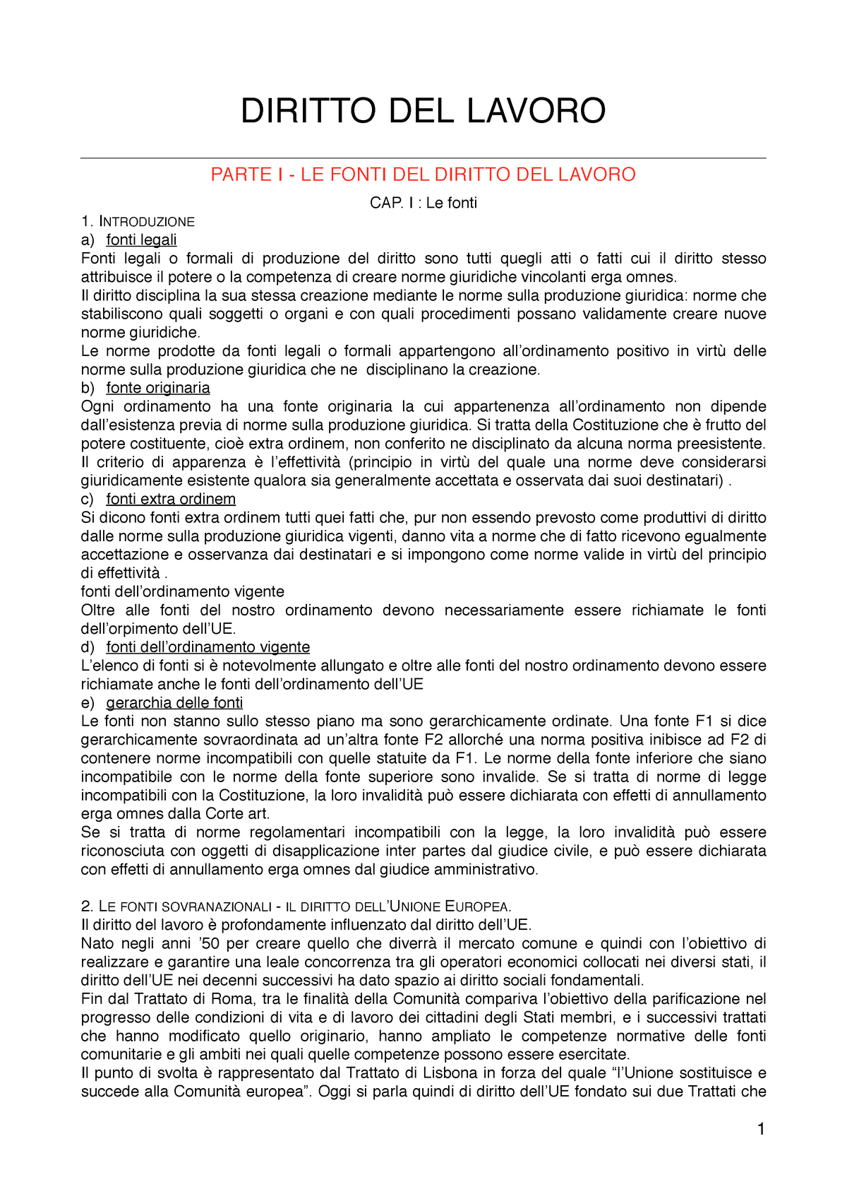 Diritto Del Lavoro - DIRITTO DEL LAVORO PARTE I LE FONTI DEL DIRITTO ...