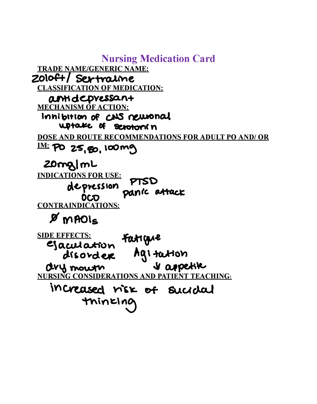 Drug card week 3 TRADE NAME/GENERIC NAME CLASSIFICATION OF