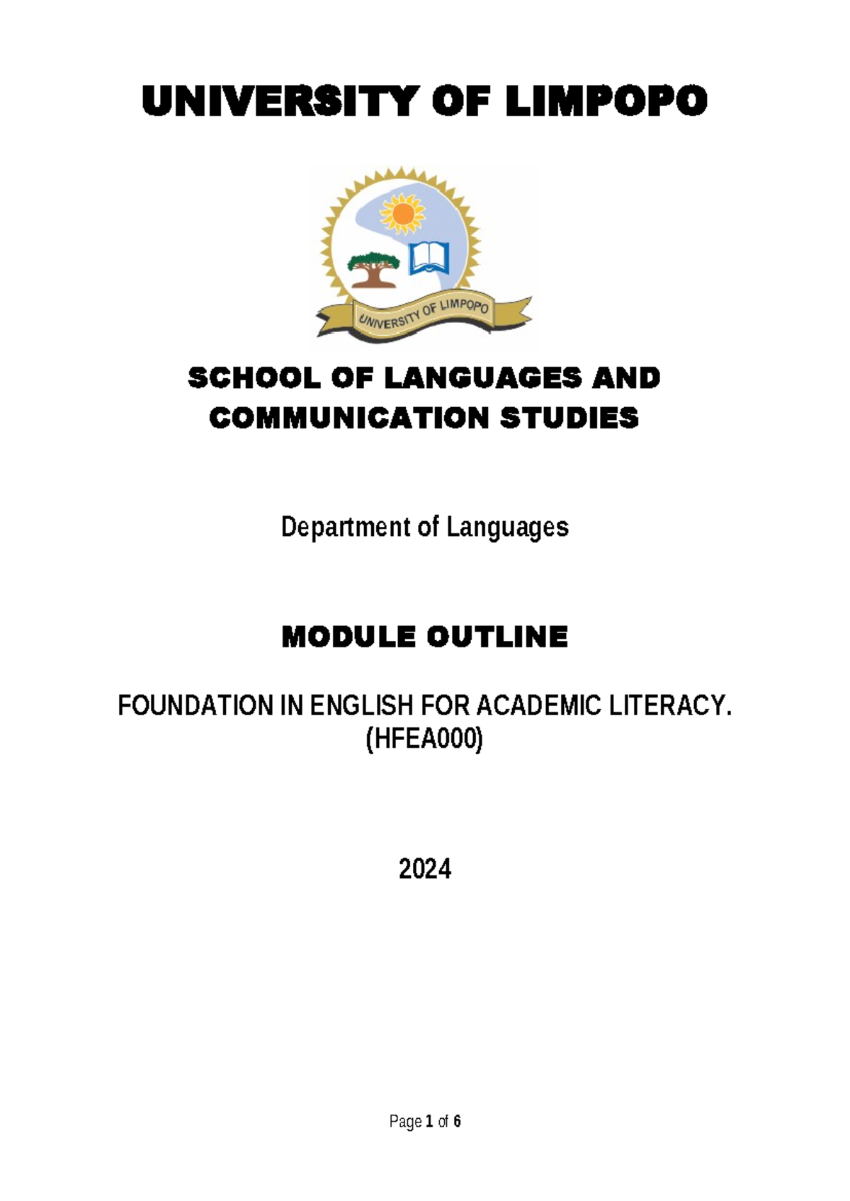 2024 HFEA000 Module Outline - UNIVERSITY OF LIMPOPO SCHOOL OF LANGUAGES ...