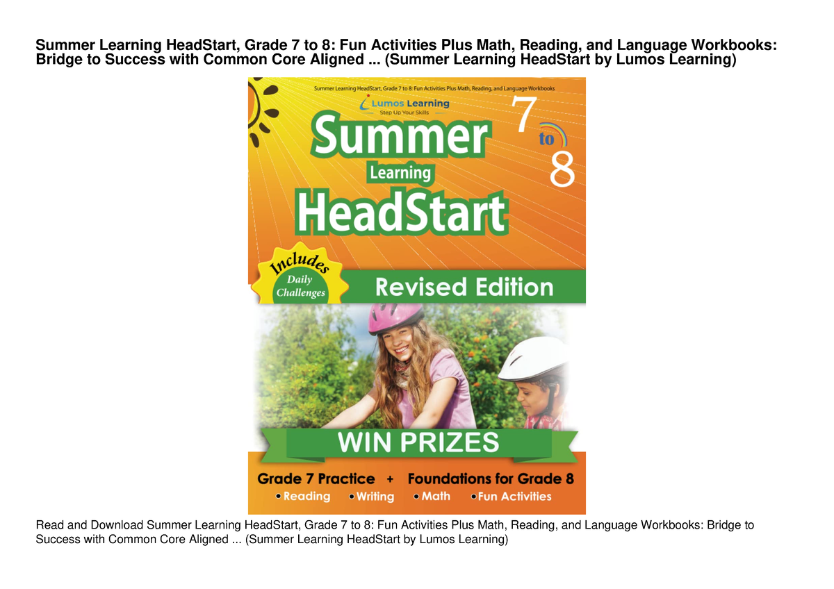 [PDF READ ONLINE] Summer Learning HeadStart, Grade 7 to 8: Fun ...