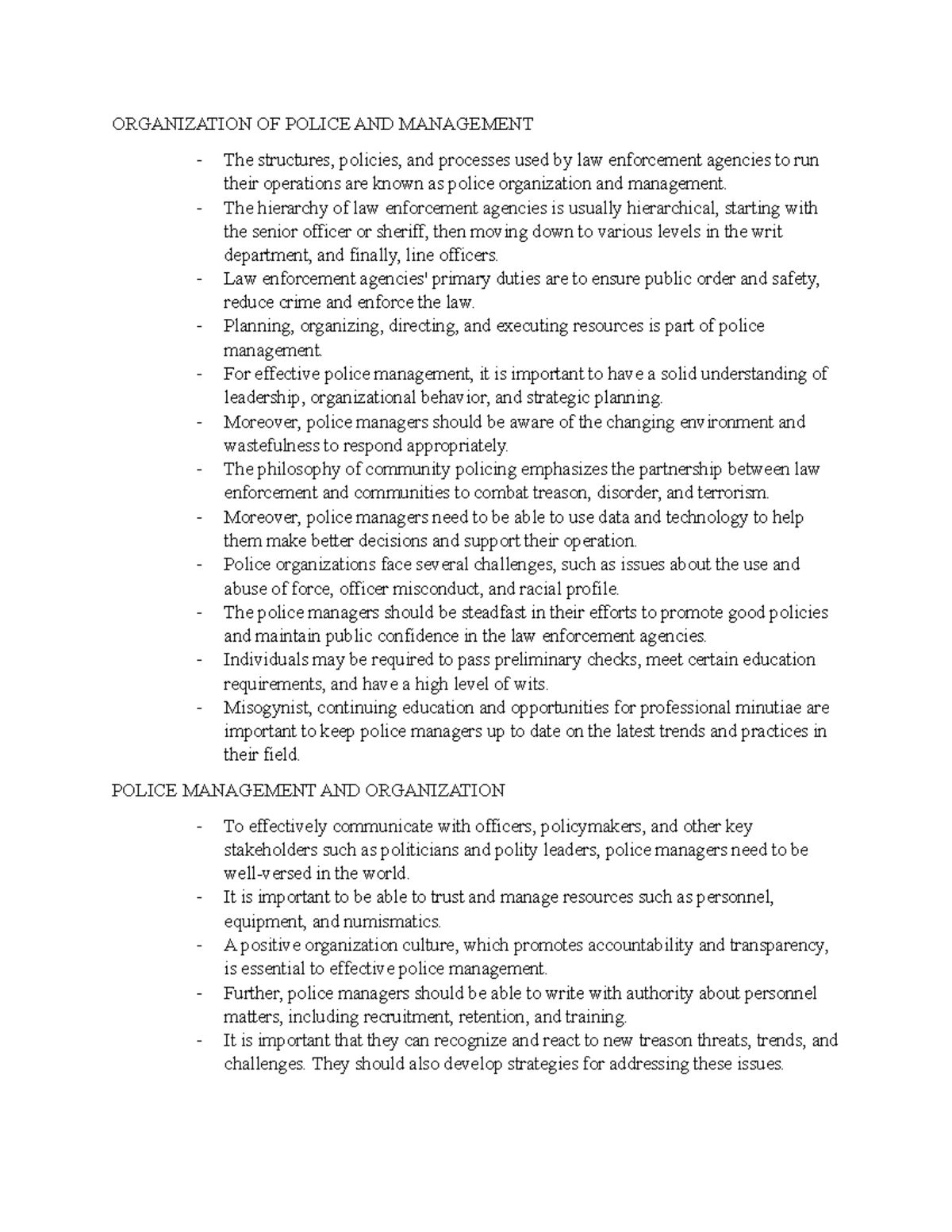 Intelligence Analysis notes 2 - ORGANIZATION OF POLICE AND MANAGEMENT ...