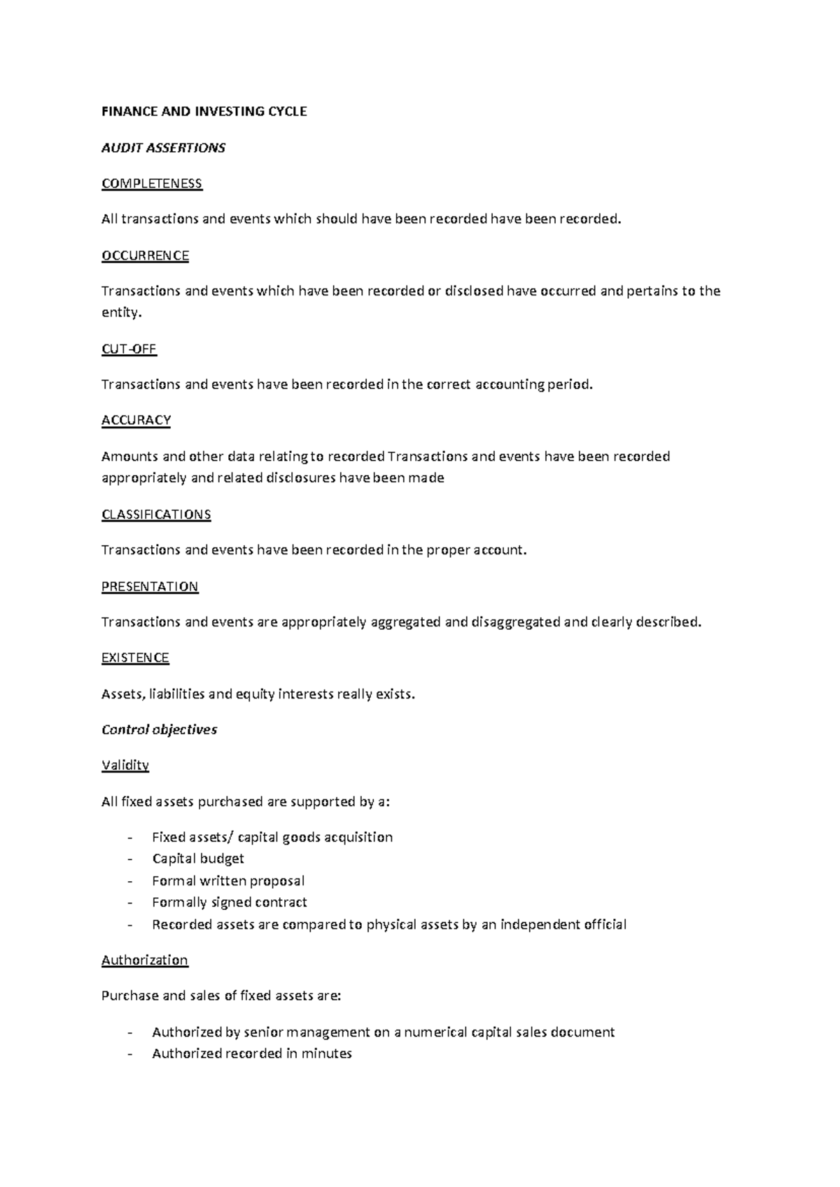 Finance AND Investing Cycle FINANCE AND INVESTING CYCLE AUDIT