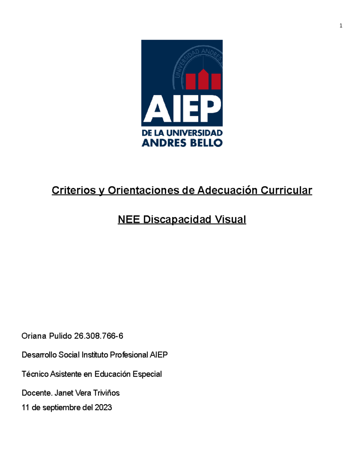 Informe NEE sensorial discapacidad visual - Criterios y Orientaciones ...