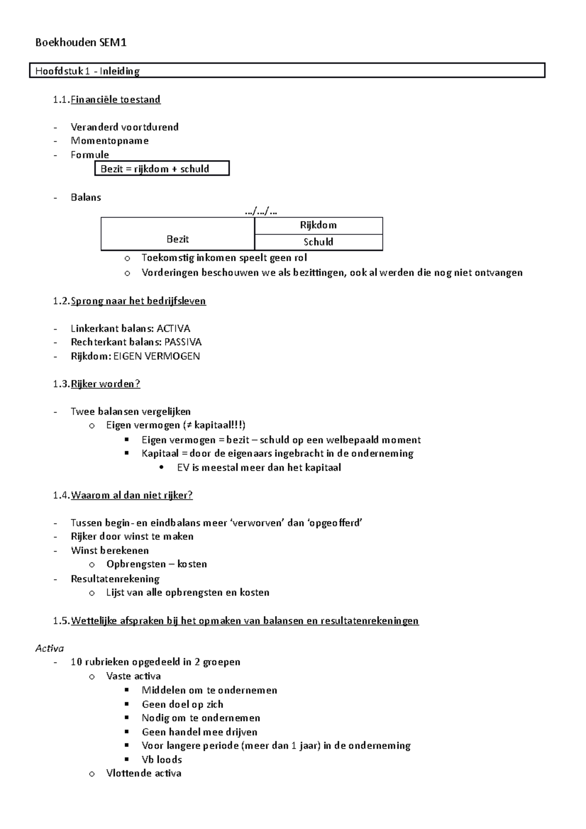 Boekhouden Samenvatting - Boekhouden SEM1 Hoofdstuk 1 Inleiding ...