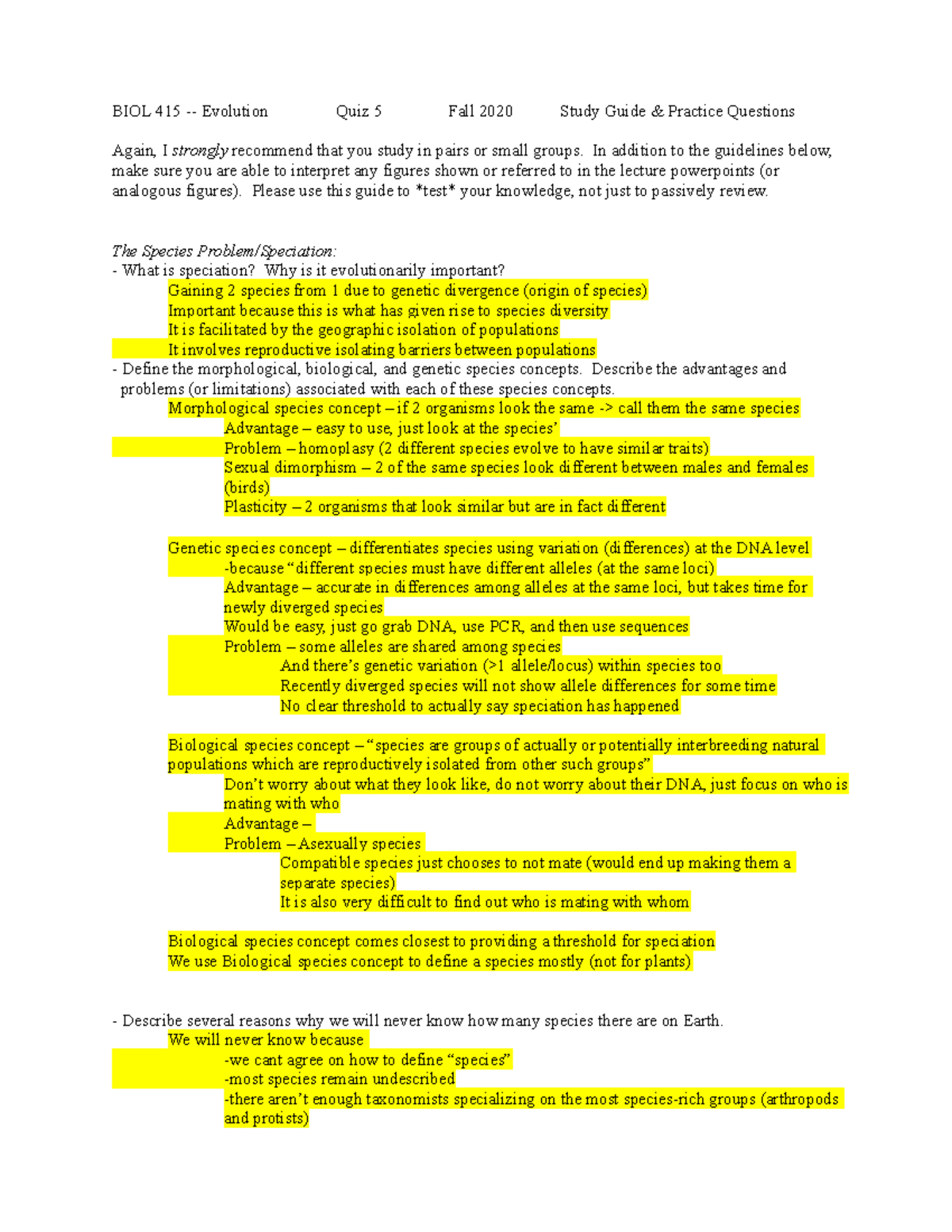 Evolution Quiz 5 Study Guide Species Concepts and Reproductive Isolation Studocu