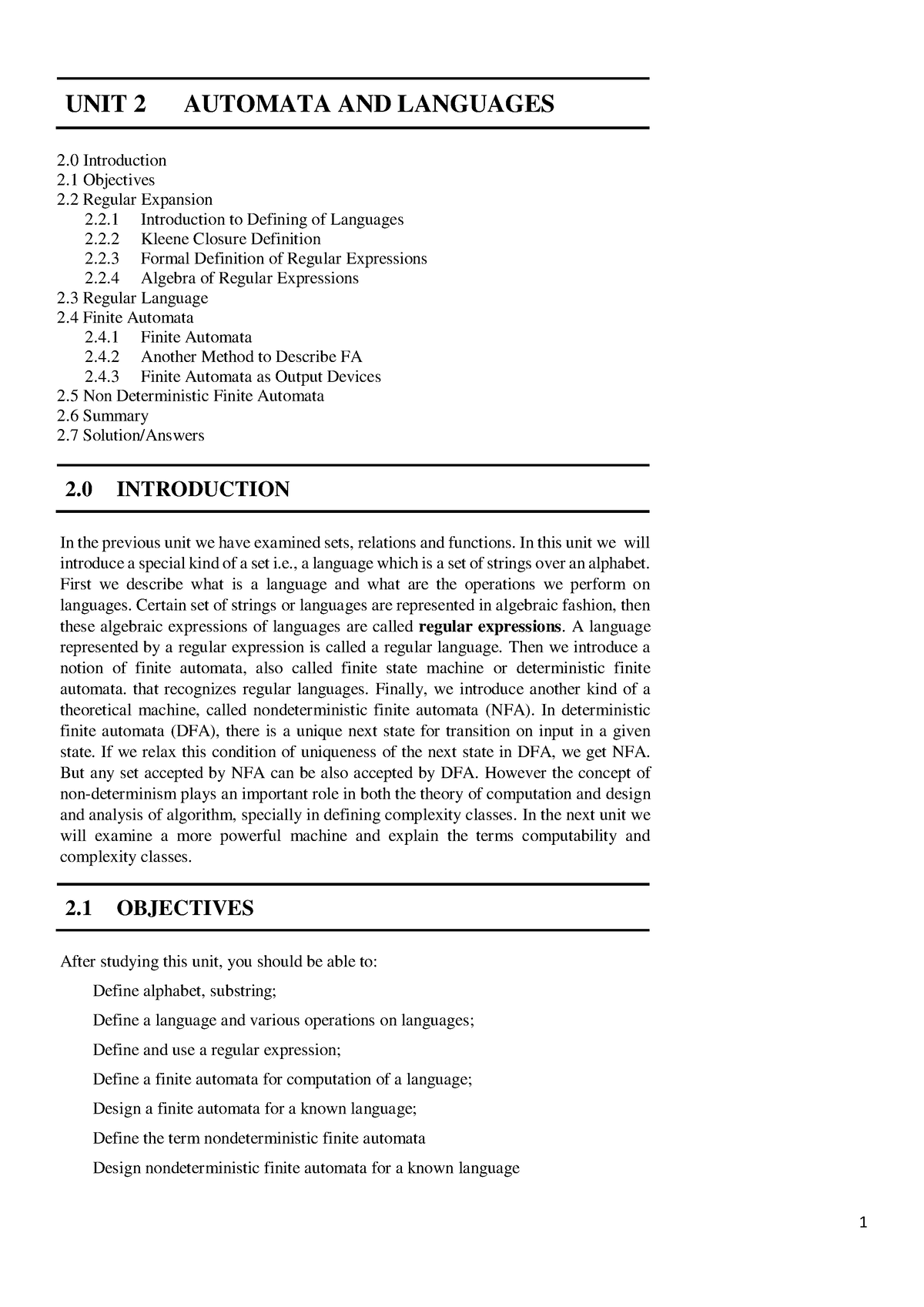 B2 Unit-2 - SELF STUDY MATERIAL - UNIT 2 AUTOMATA AND LANGUAGES 2 ...