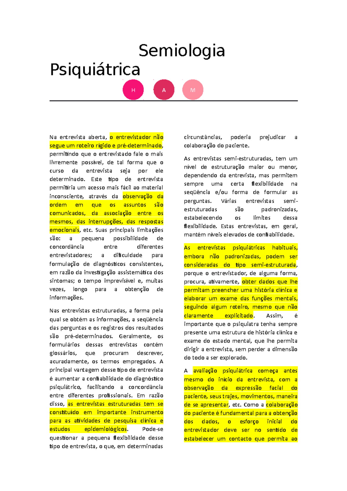 Semiologia Psiquiátrica - Semiologia Psiquiátrica Na Entrevista Aberta ...