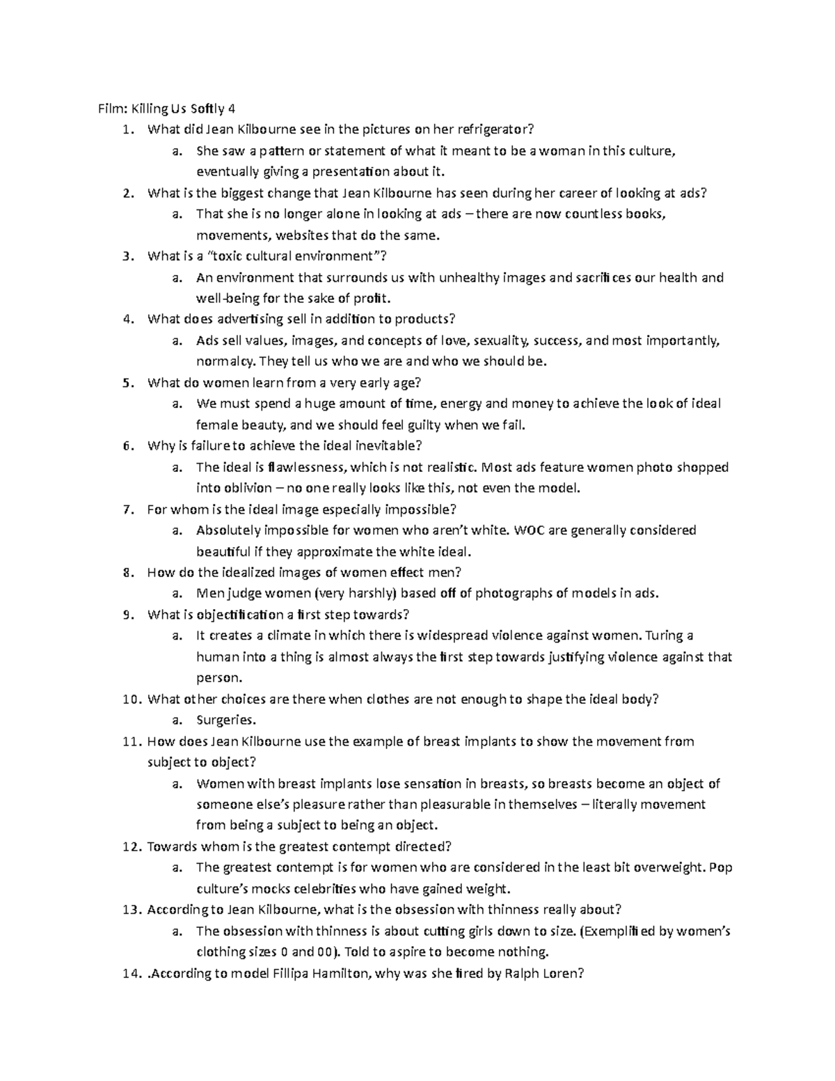 Movie 1.2 Killing Us Softly 4 - Film: Killing Us Softly 4 1. What did ...