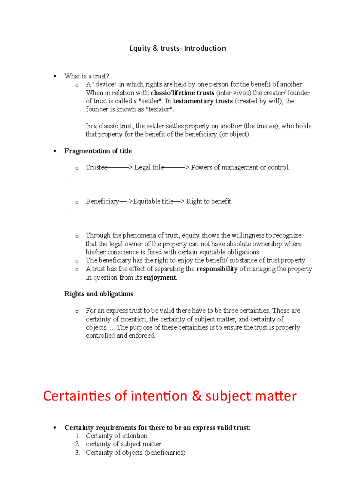 Equity and Trusts- introductory lecture notes - Equity & trusts ...