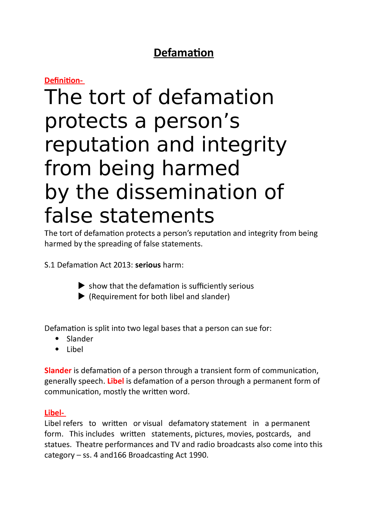 defamation-notes-for-exam-defamation-definition-the-tort-of