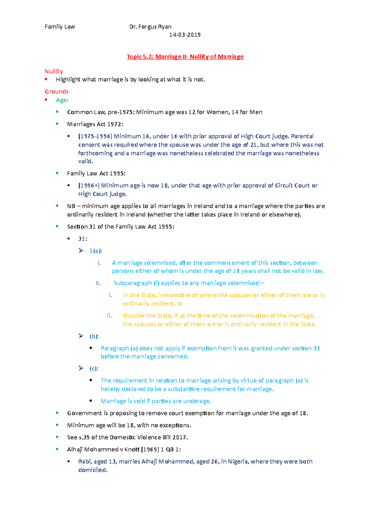 Lecture 12- 14-03-2019 - 14-03- Topic 5: Marriage II- Nullity Of ...