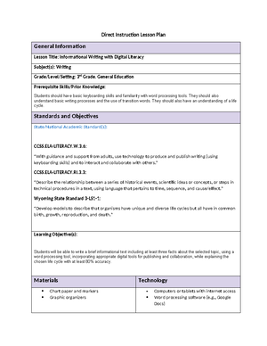 DR - Assignment 1 - Direct Instruc,on Lesson Plan Template General ...