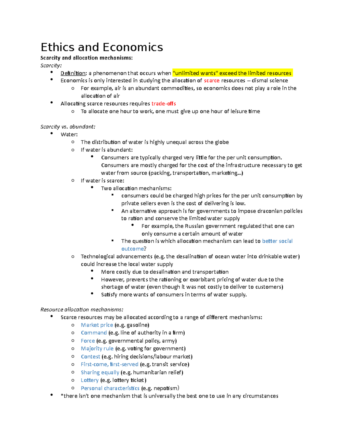 Ethics And Economics - Ethics And Economics Scarcity And Allocation ...