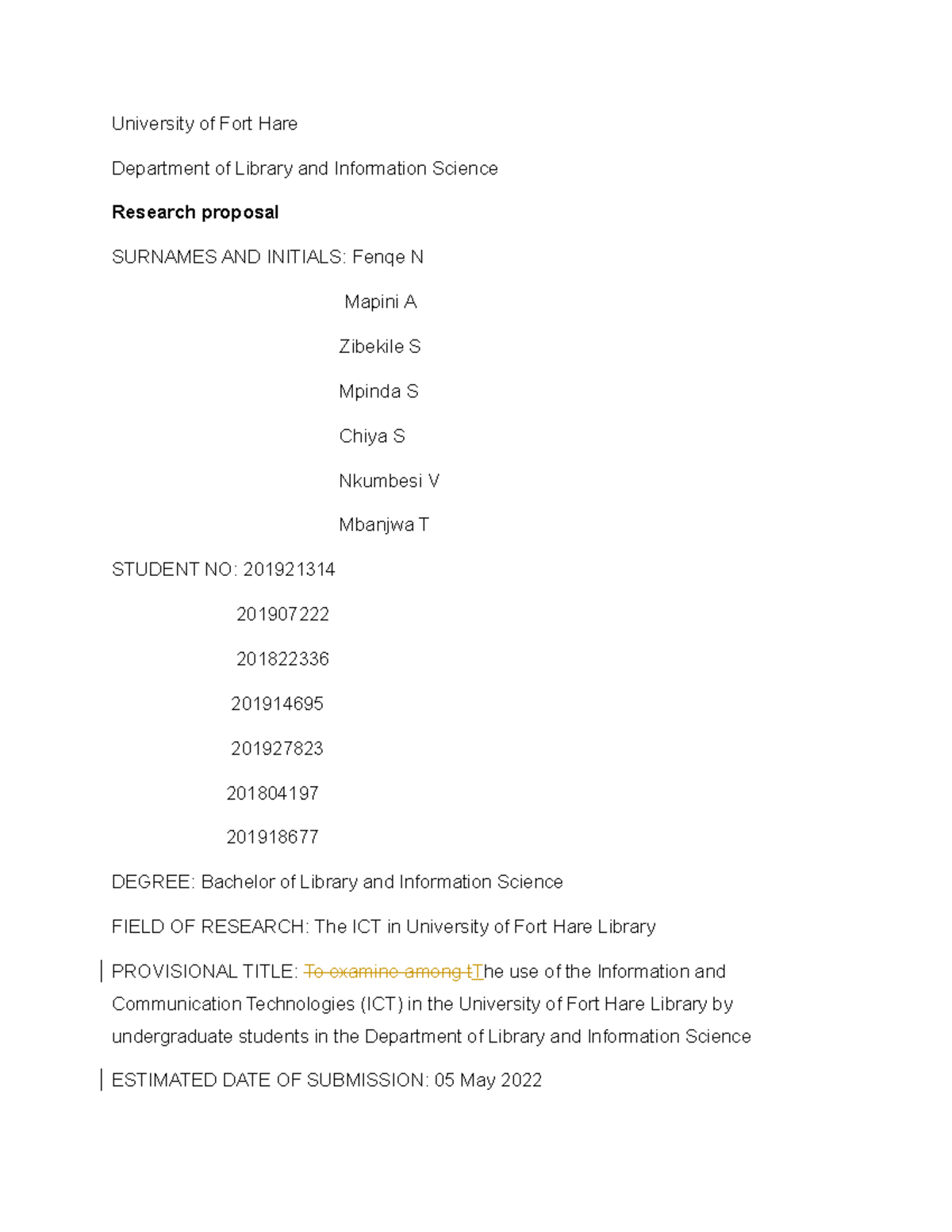 Null - ASS2 - University of Fort Hare Department of Library and ...