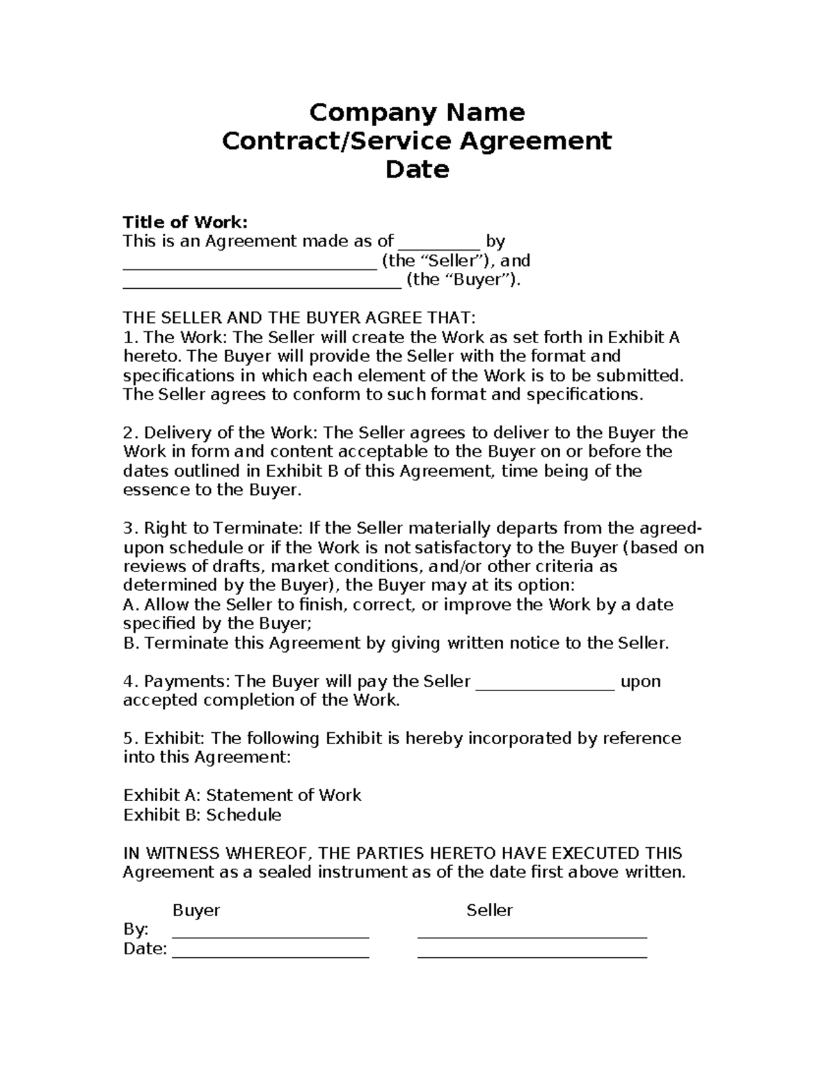 Contract Project management template Company Name Contract/Service Agreement Date Title of