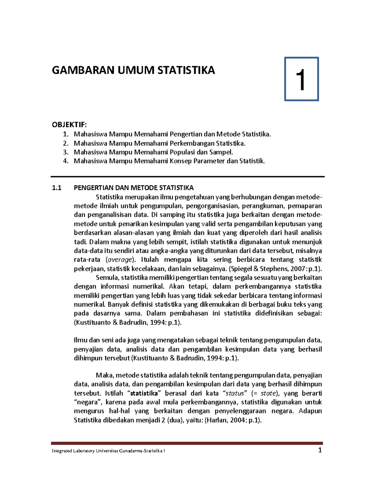 MT Bab 1 Gambaran Umum Statistika - GAMBARAN UMUM STATISTIKA OBJEKTIF ...