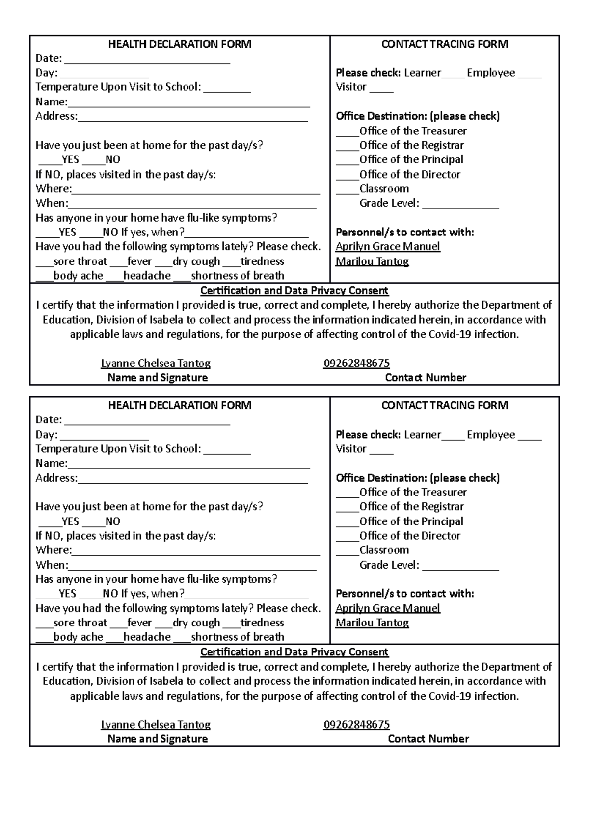 Health dec - temperature - HEALTH DECLARATION FORM Date ...