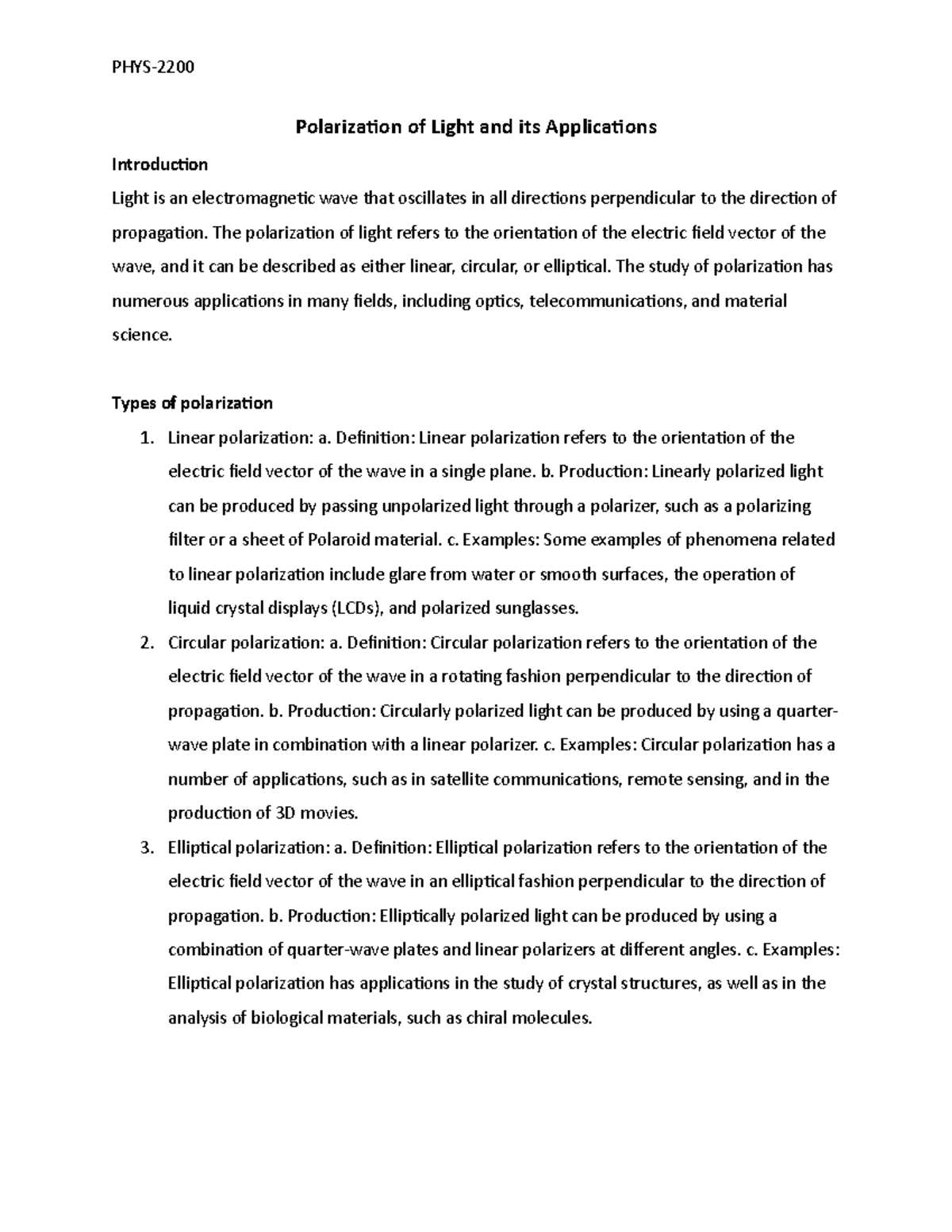 Polarization Of Light And Its Applications - PHYS- Polarization Of ...