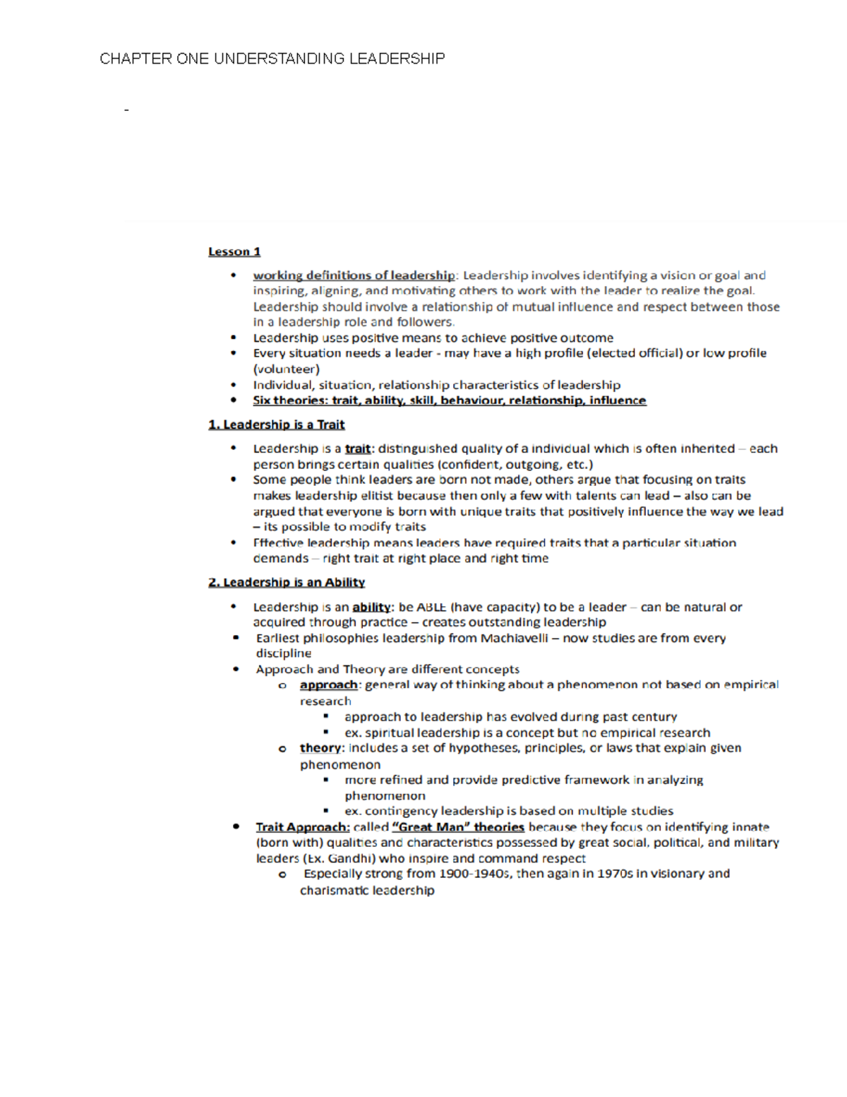 Leadership Chapter 1 - ree grggrgr - GS357 - CHAPTER ONE UNDERSTANDING ...