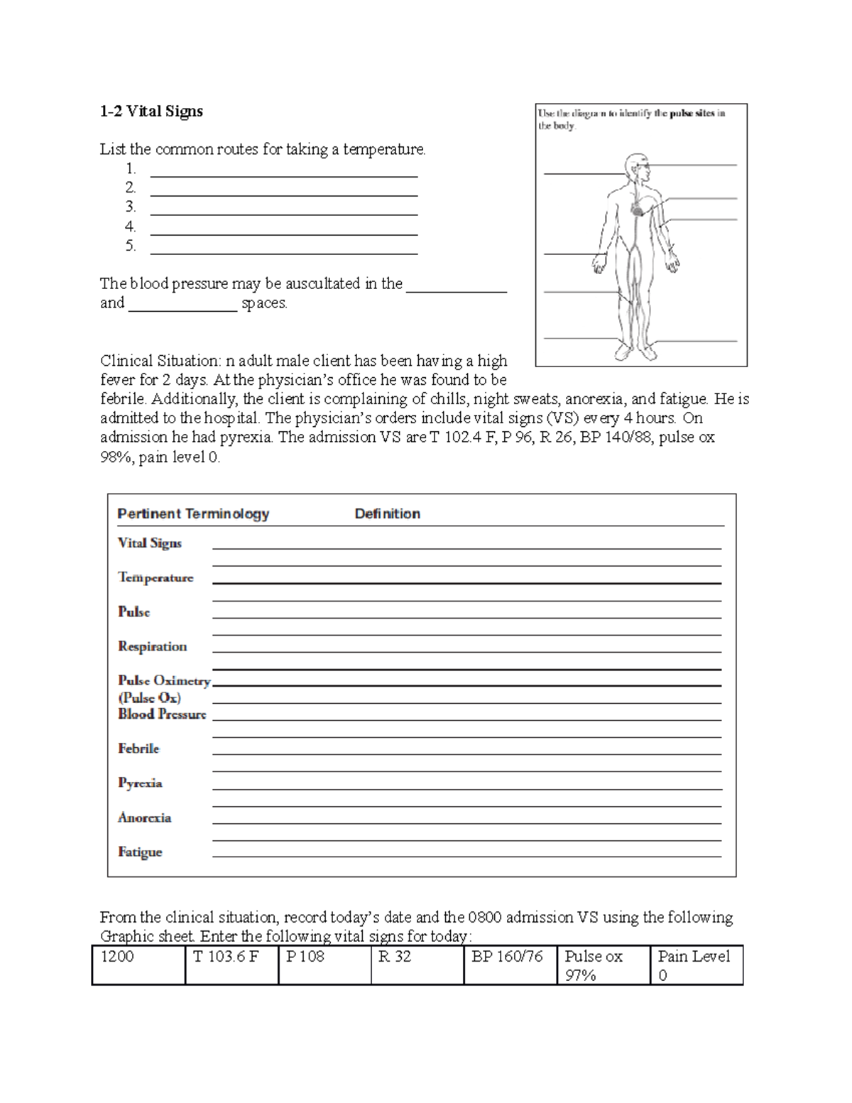 Castillo Worksheet 1-06 - 1-2 Vital Signs List the common routes for ...