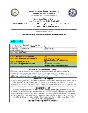 U8 Savillo (Done) - School work for Field Study 1 - West Visayas State ...