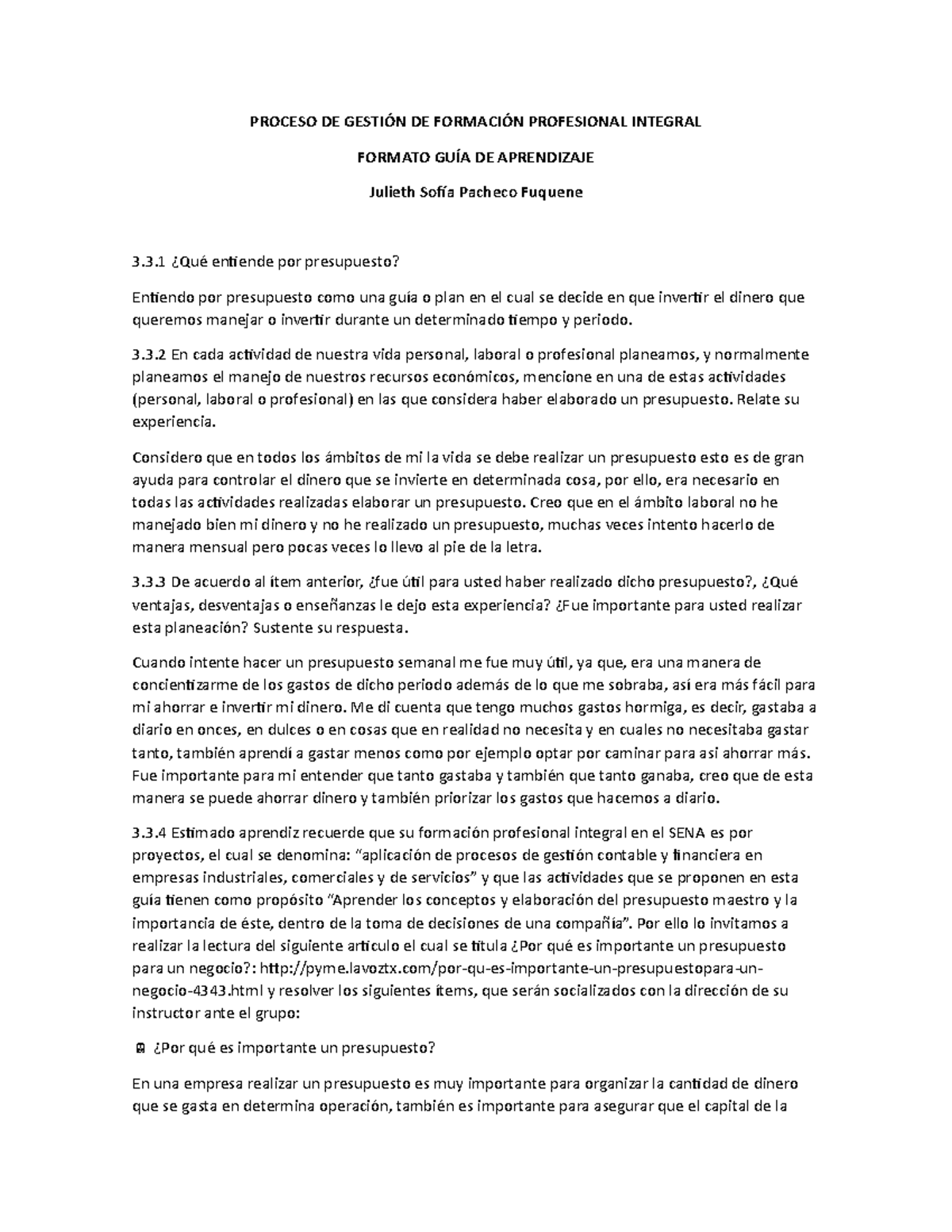 Guia Presupuestos Proceso De GestiÓn De FormaciÓn Profesional