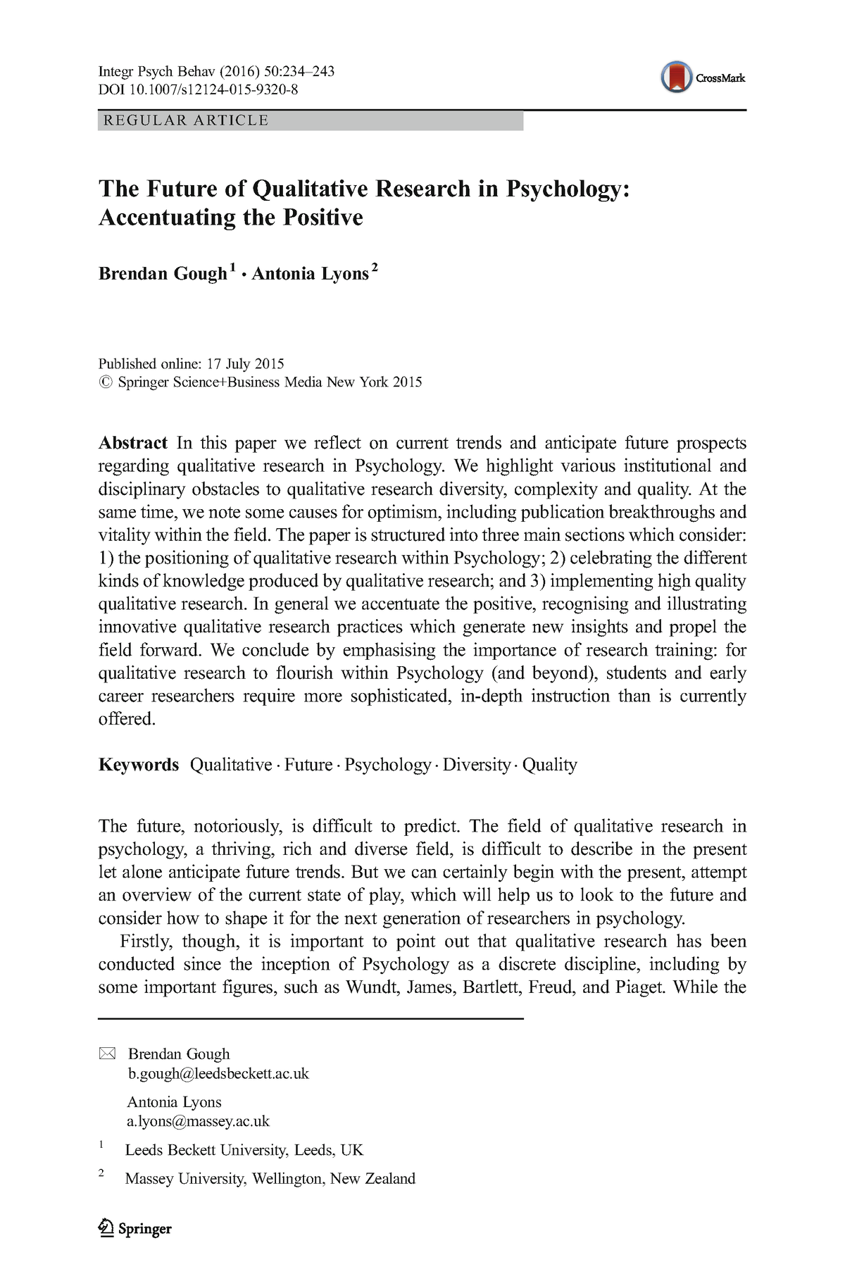 qualitative research in psychology impact factor