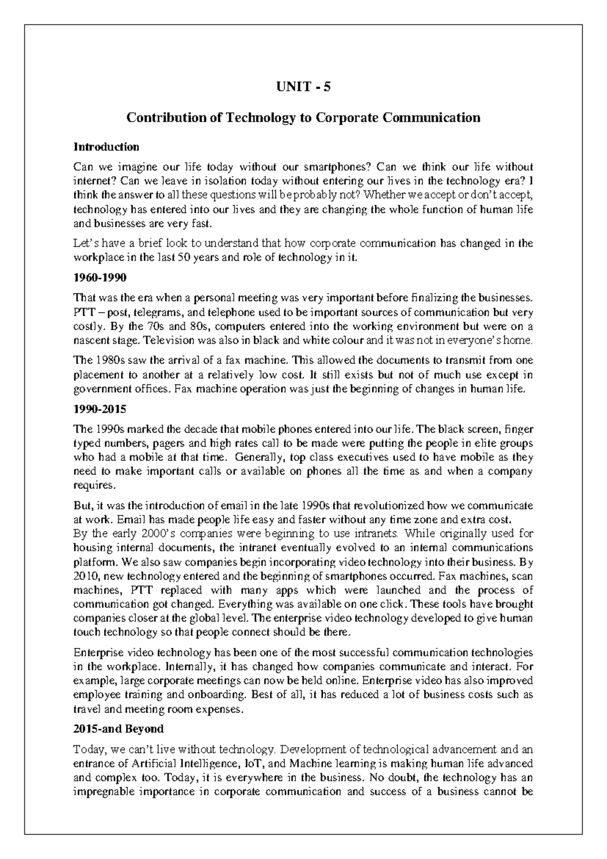 Unit - 5 Emerging Technology in Corporate Communication - UNIT - 5 ...