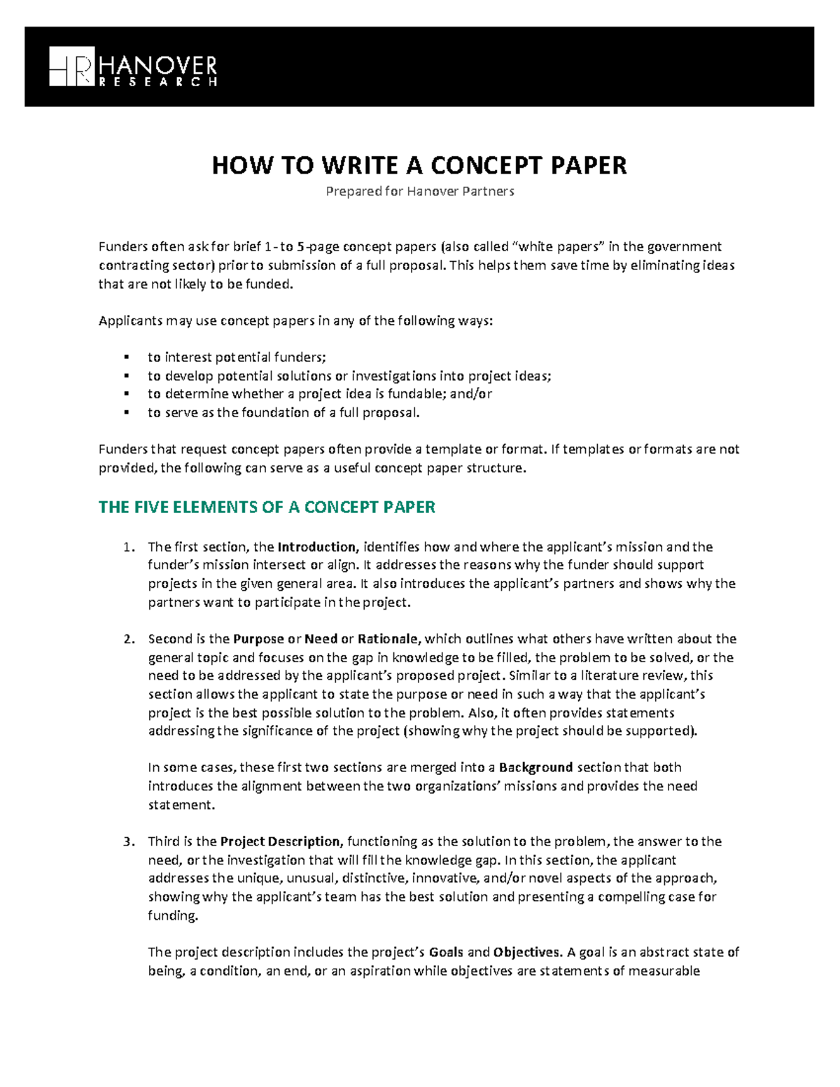 How To Write A Concept Paper For A Project