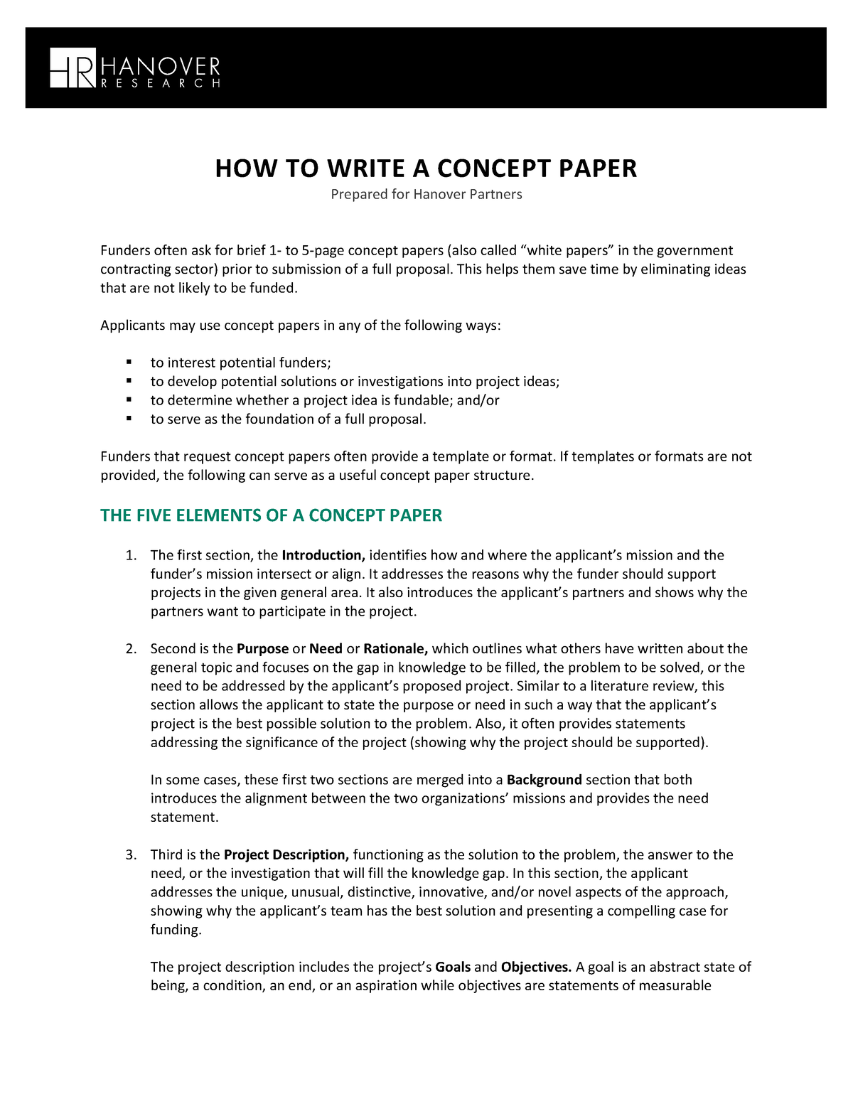 How To Write A Concept Paper HOW TO WRITE A CONCEPT PAPER Prepared 