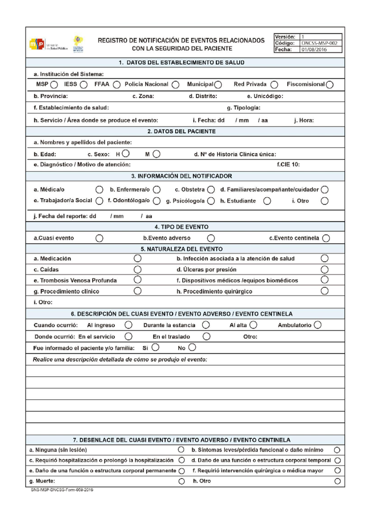 SNS MSP Dncss Form 059 2016 - Versión: 1 REGISTRO DE NOTIFICACIÓN DE ...