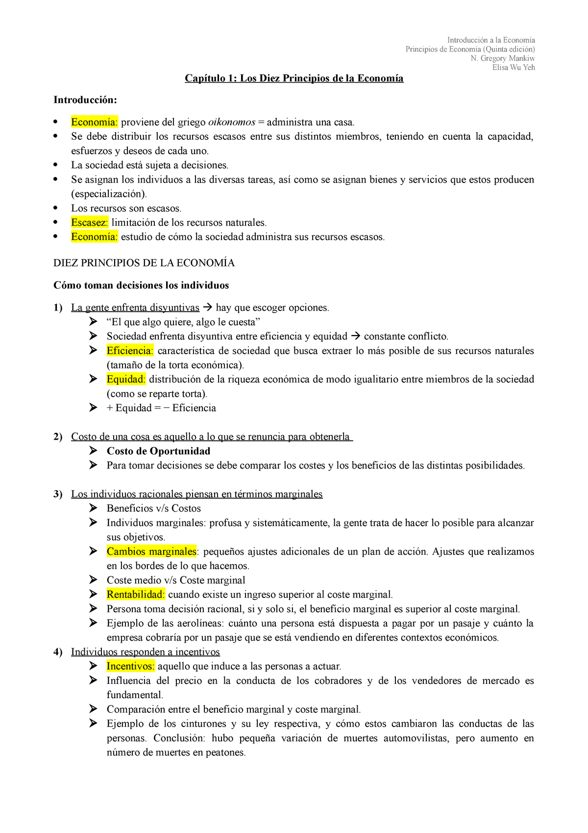 Resumen Cap 1 Y 2 Mankiw Economía - Introducción A La Economía ...