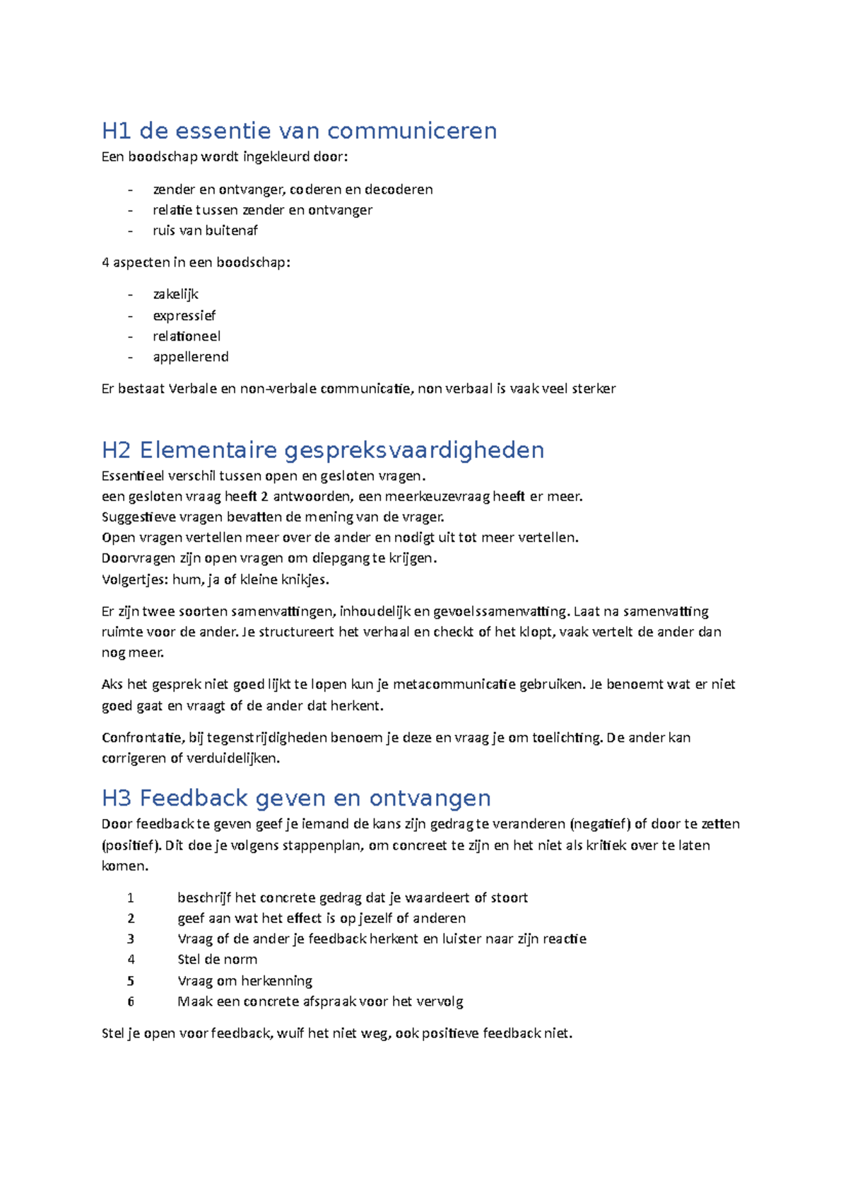 Beter In Gesprekstechnieken, Korte Allesomvattende Samenvatting - H1 De ...