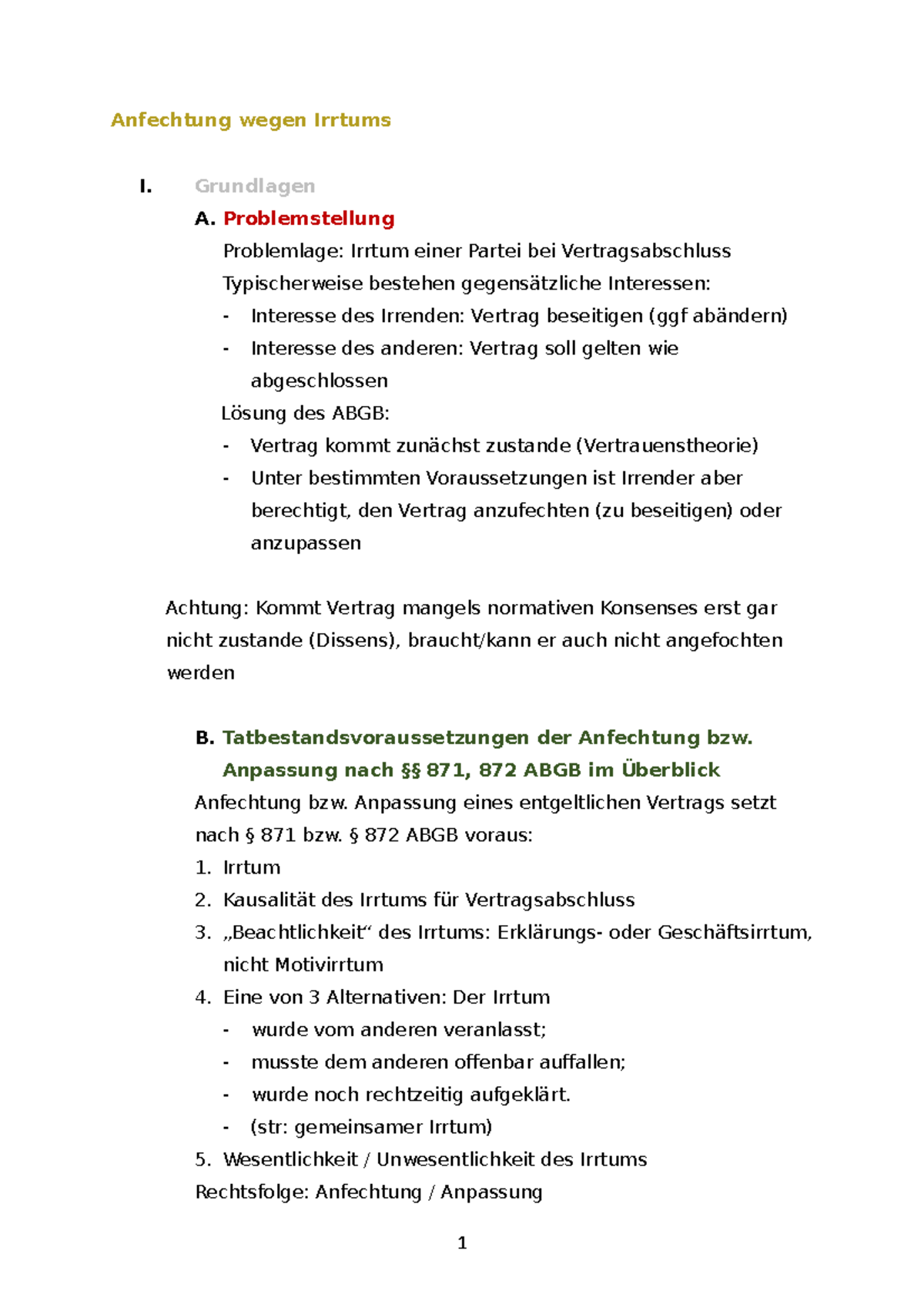 Anfechtung Wegen Irrtum Beispiele Irrtum bürgerliches Recht Einheit 8 - Anfechtung wegen Irrtums I