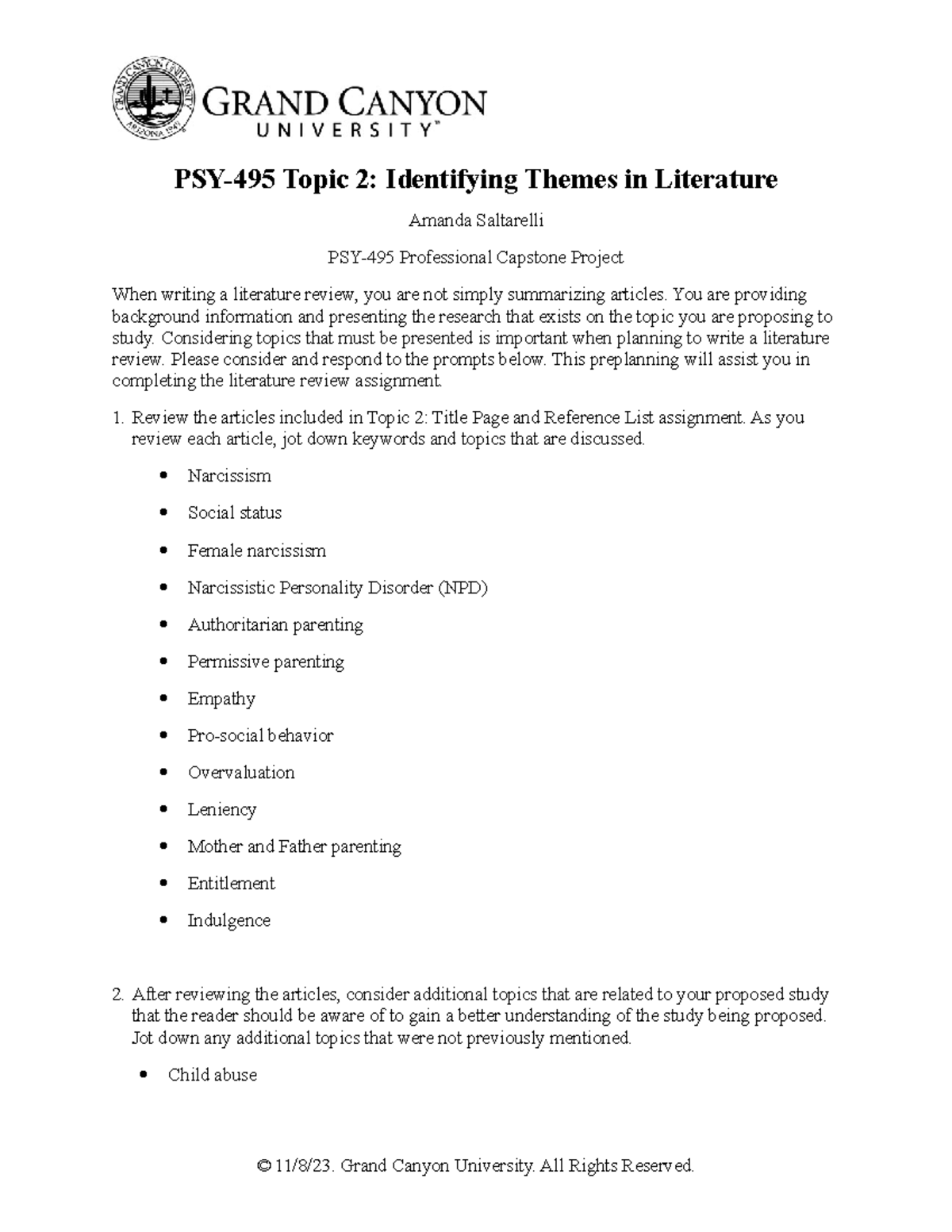 Identifying Themes - You are providing background information and ...