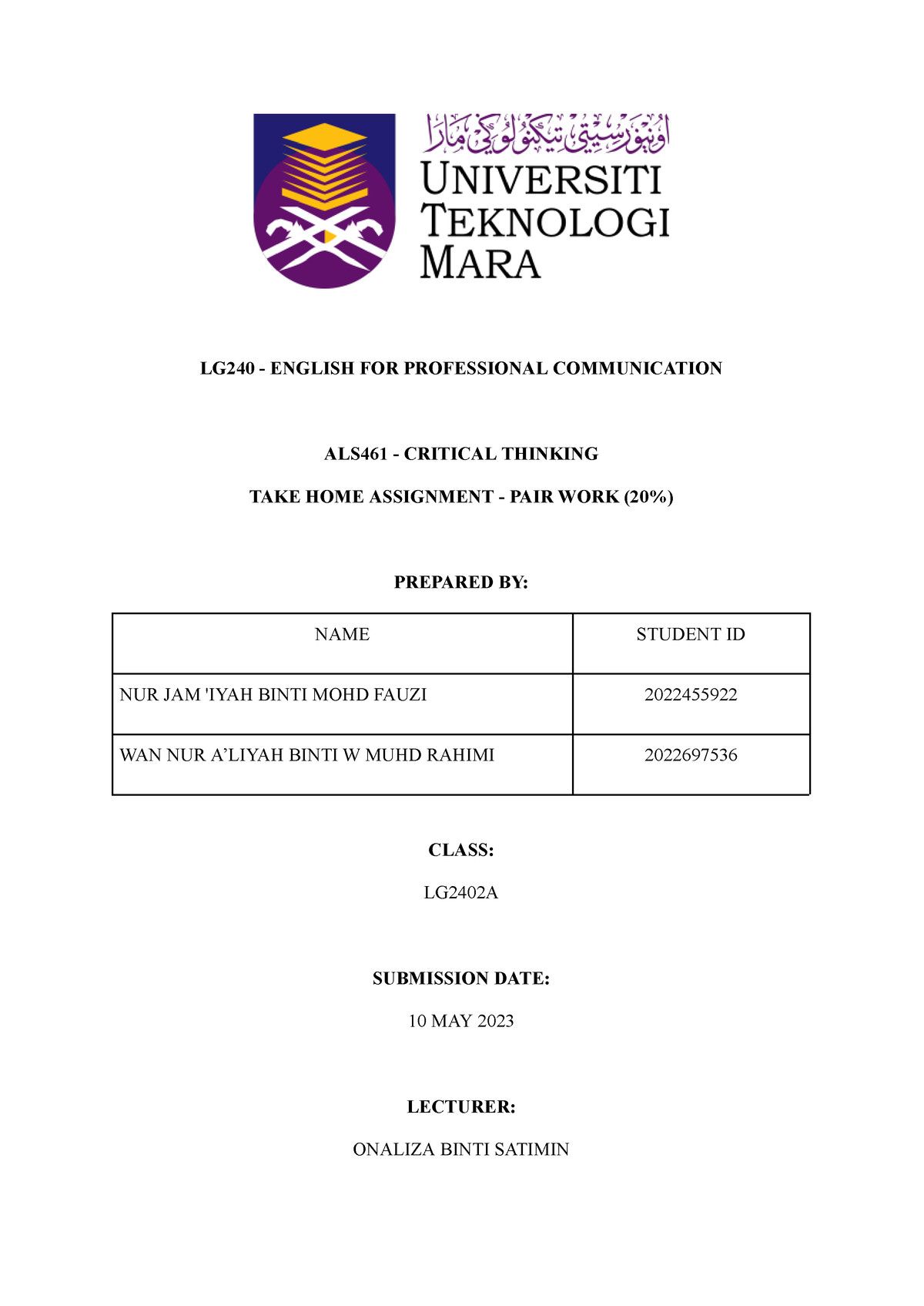 als461-take-home-assignment-pair-work-lg240-english-for