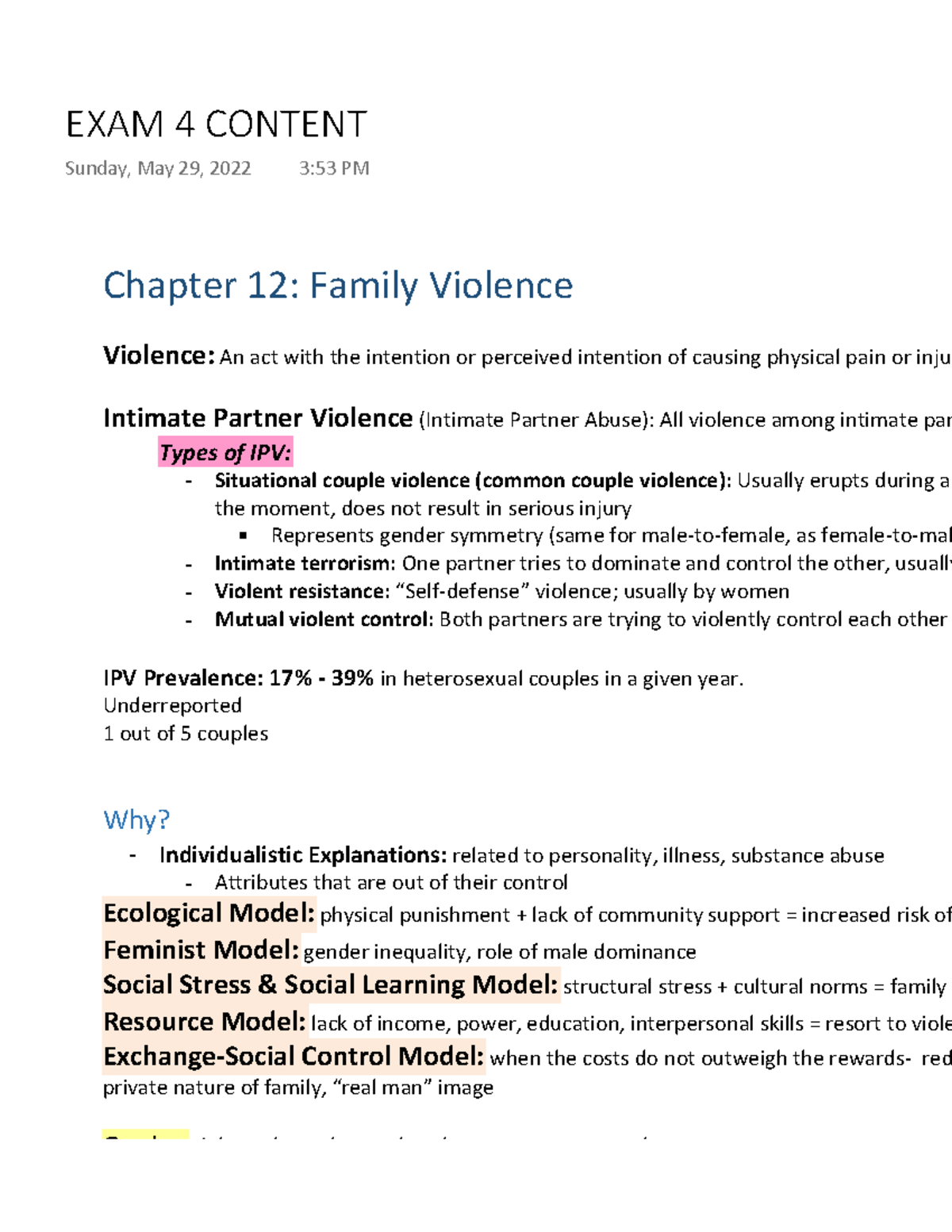 EXAM 4 Content - Family violence, divorce - Chapter 12: Family Violence ...