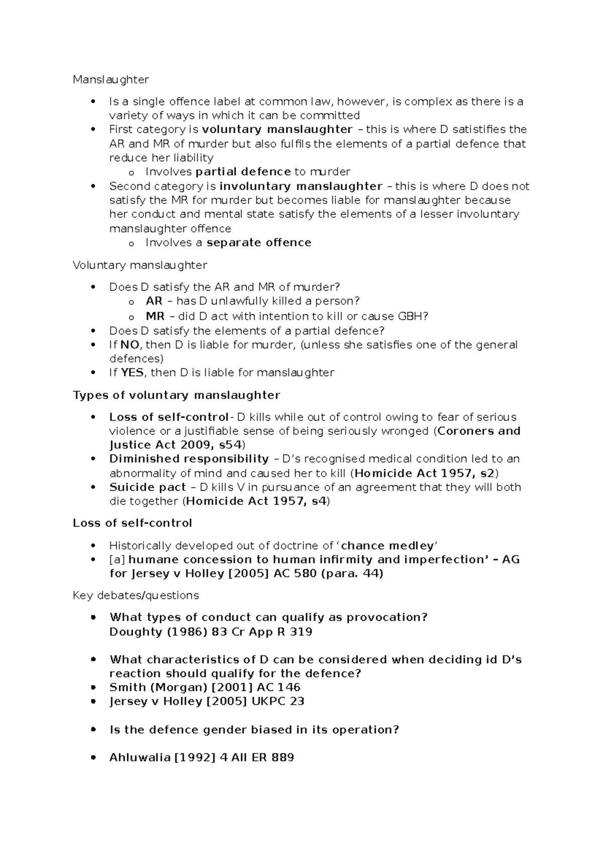 Manslaughter Lecture - Manslaughter Is a single offence label at common ...
