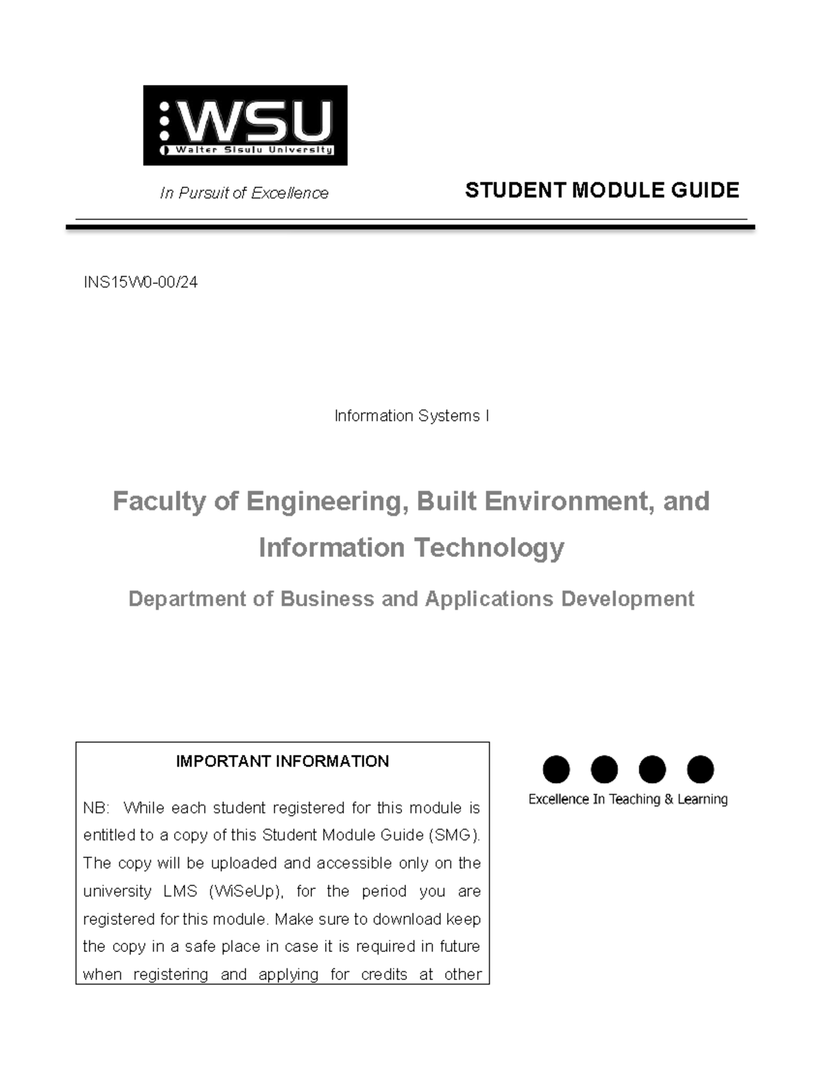WSU SMG 2024 - Information Systems 1 (INS15W0) - In Pursuit of ...