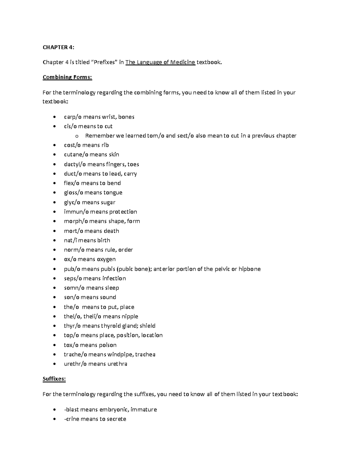 Chapter 4 medical terminology answers