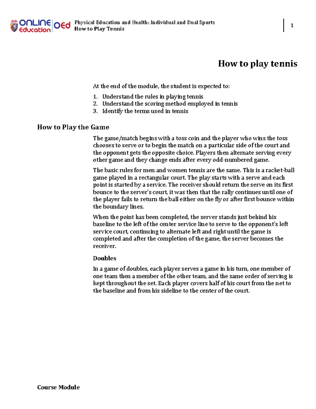 W8-Module-How to play tennis - Physical Education and Health ...