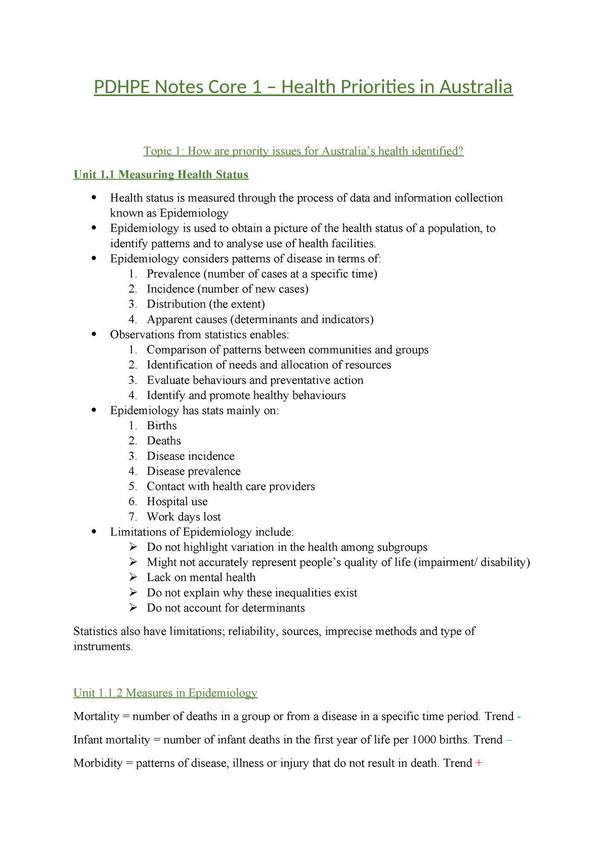 Pdhpe Notes Core 1 Health Priorities - PDHPE Notes Core 1 – Health ...